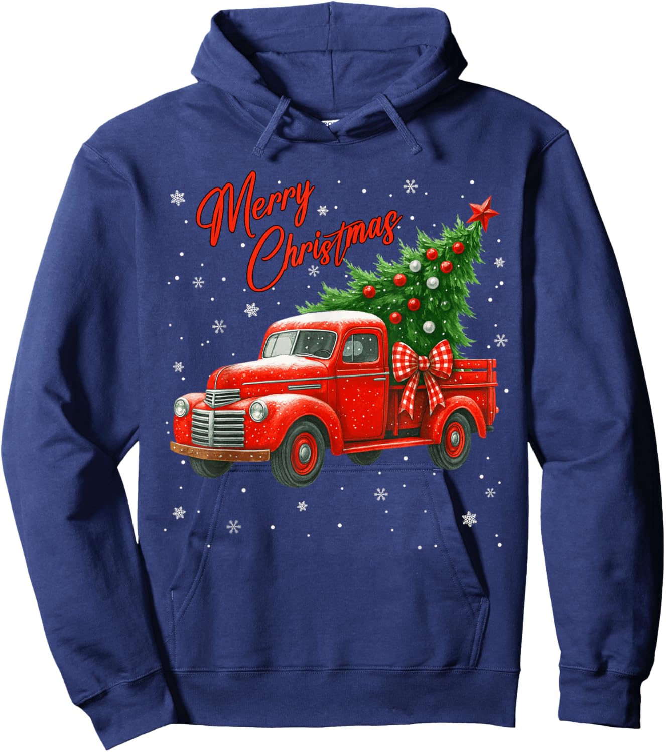 Merry Christmas Red Truck Family Matching Christmas Pajama Hoodie - Hoodie | Navy