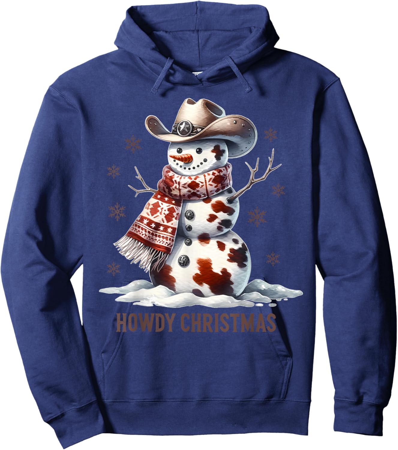 Howdy Christmas Cowhide Snowman Western Country Cowboy Xmas Hoodie - Hoodie | Navy