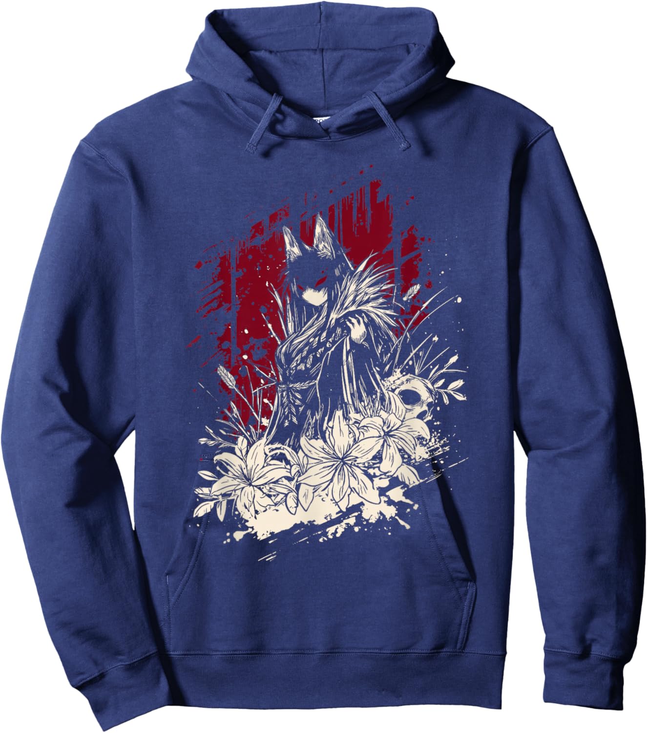 Kitsune Japanese Anime Gothic Girl Horror Aesthetic Art Hoodie - Hoodie | Navy