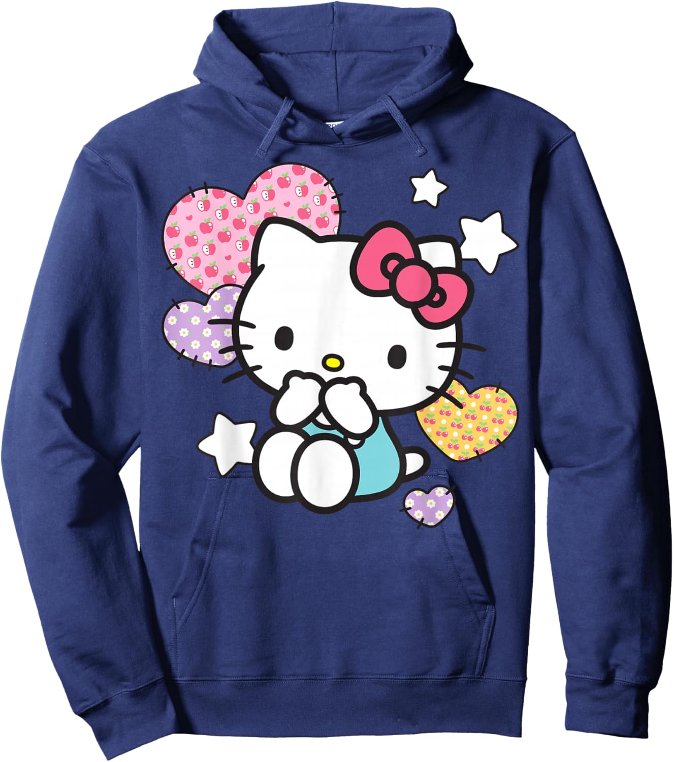 Hello Kitty Stars and Patched Hearts Apples Cherries Daisies Hoodie - Hoodie | Navy