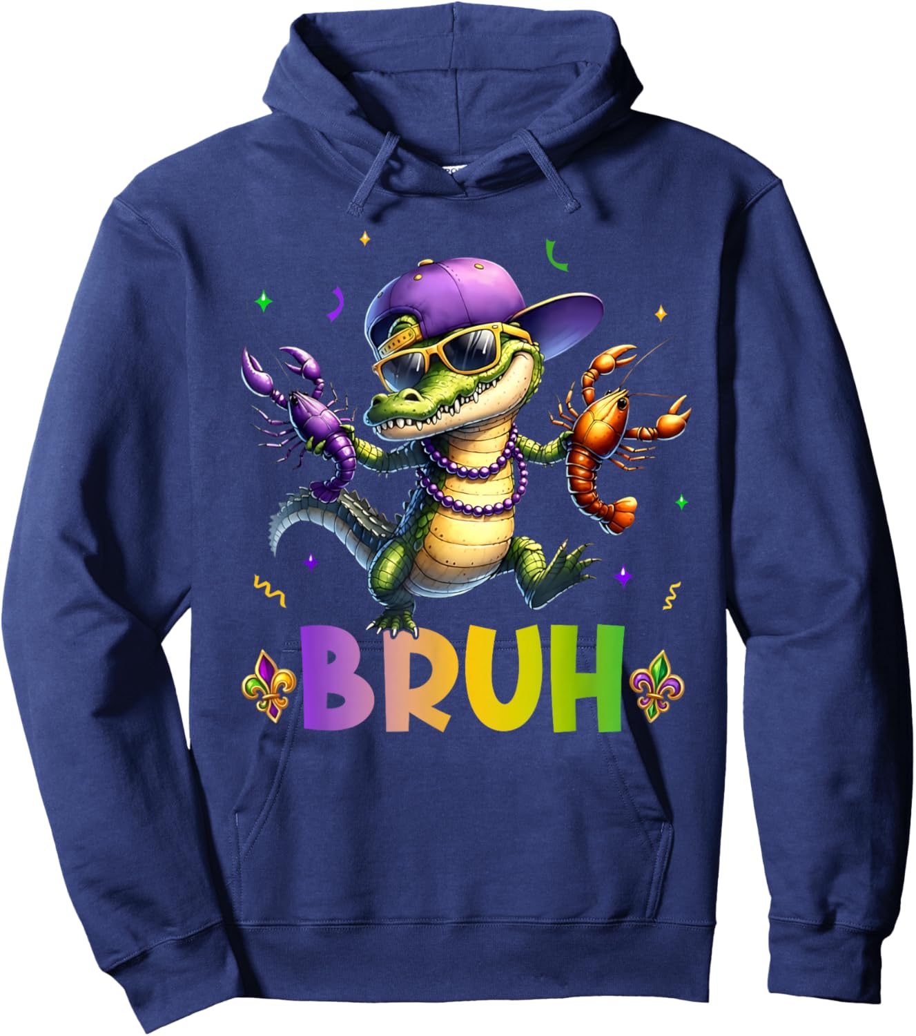 Mardigator Alligator Bruh Mardi Gras Costume Teens Boys Kids Hoodie - Hoodie | Navy