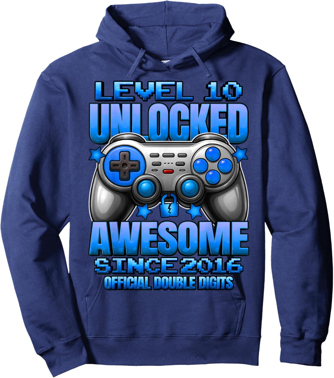 Official Double Digits Level 10 Unlocked 10th Birthday Boy Hoodie - Hoodie | Navy