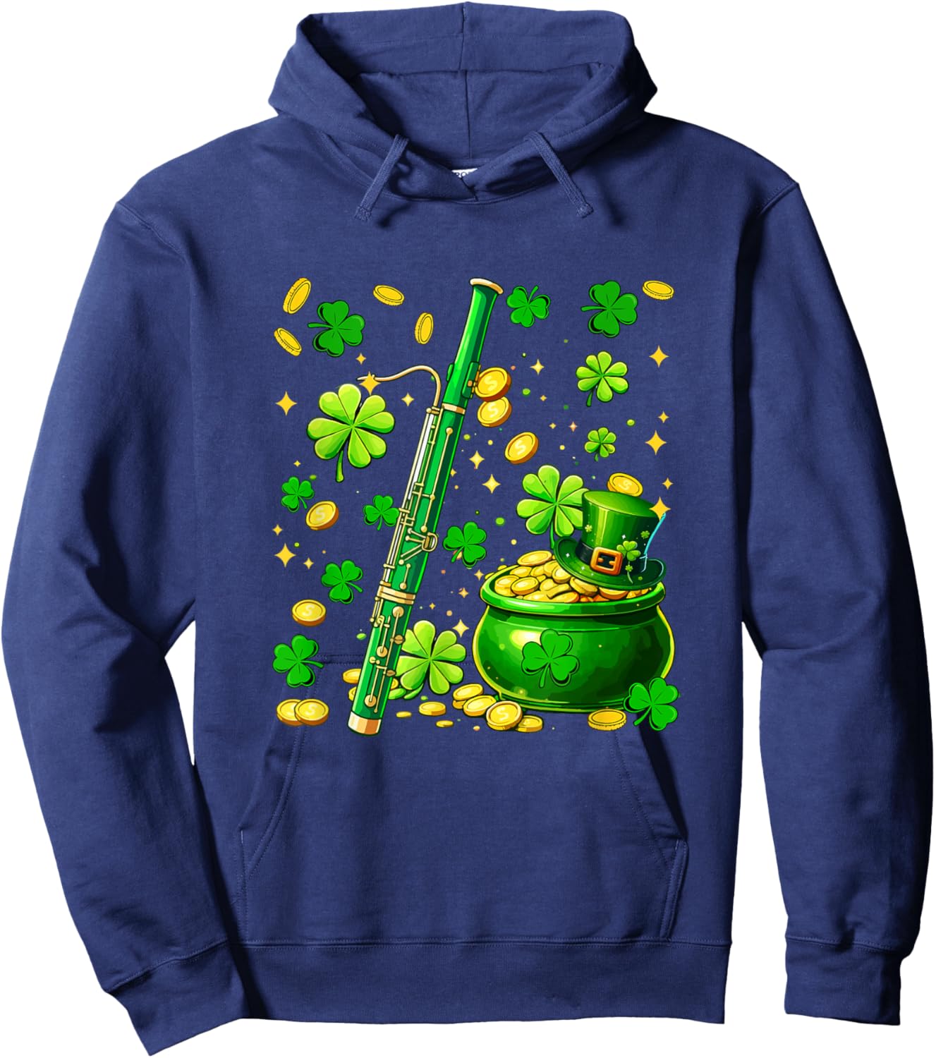 Bassoon Instrumentalist St. Patrick's Day Shamrocks Coins Hoodie - Hoodie | Navy