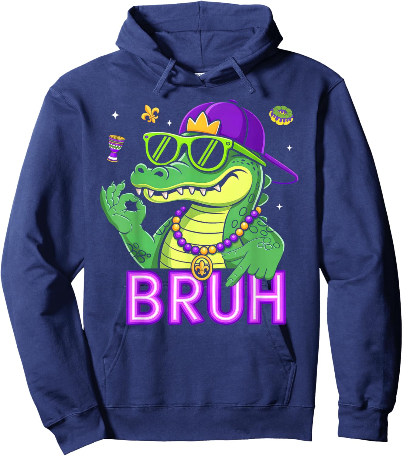 Funny Six Seven Bruh Mardi Gras Mardigator Alligator 67 Meme Hoodie - Hoodie | Navy