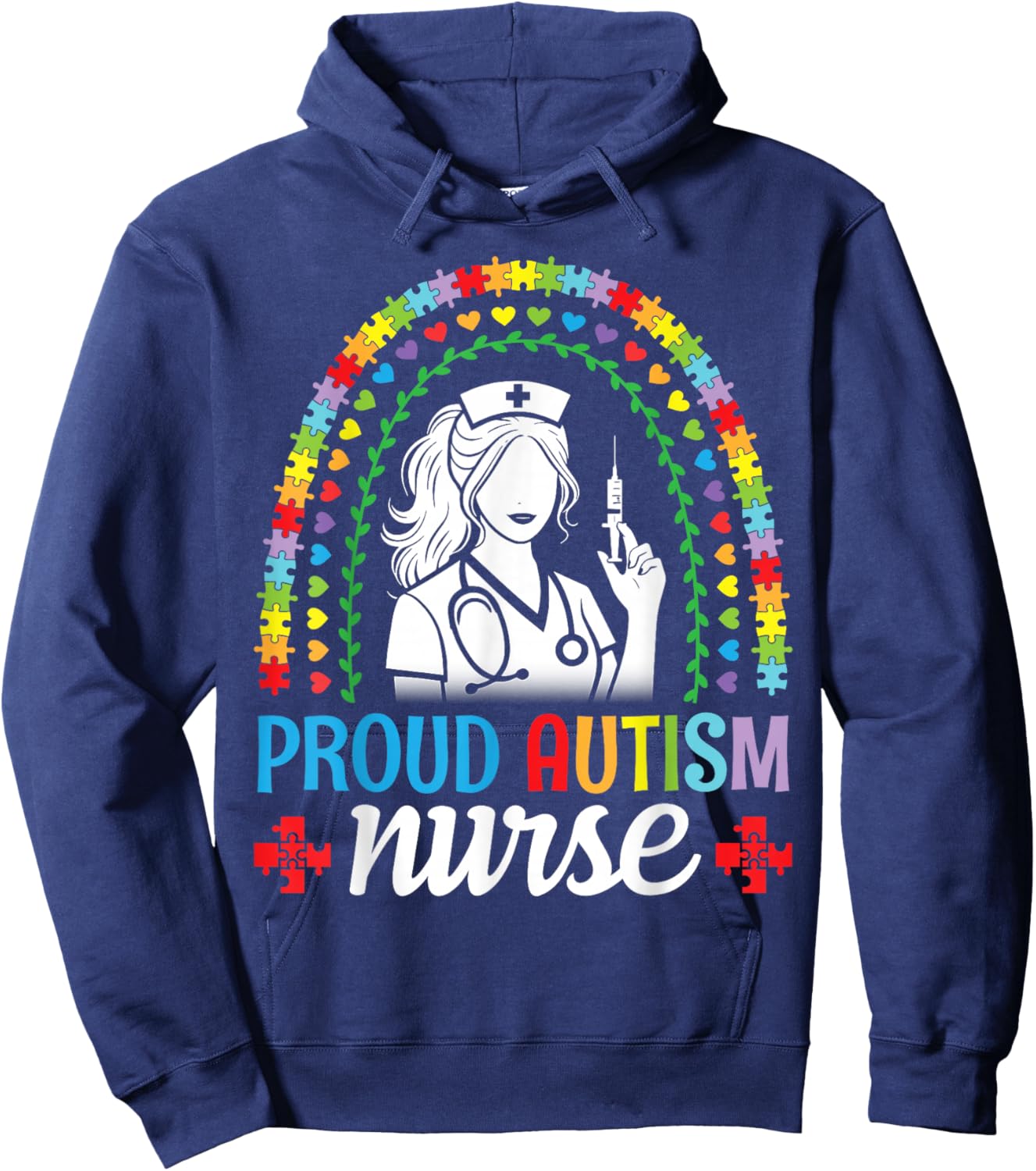 Proud Autism Nurse Awareness Puzzle Rainbow Medical Health Hoodie - Hoodie | Navy