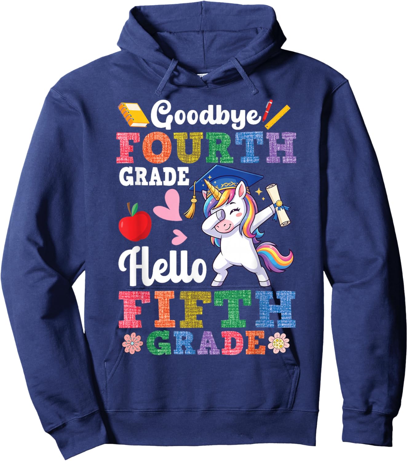 Goodbye Fourth Grade Hello Fifth Grade Dabbing Unicorn Girl Hoodie - Hoodie | Navy