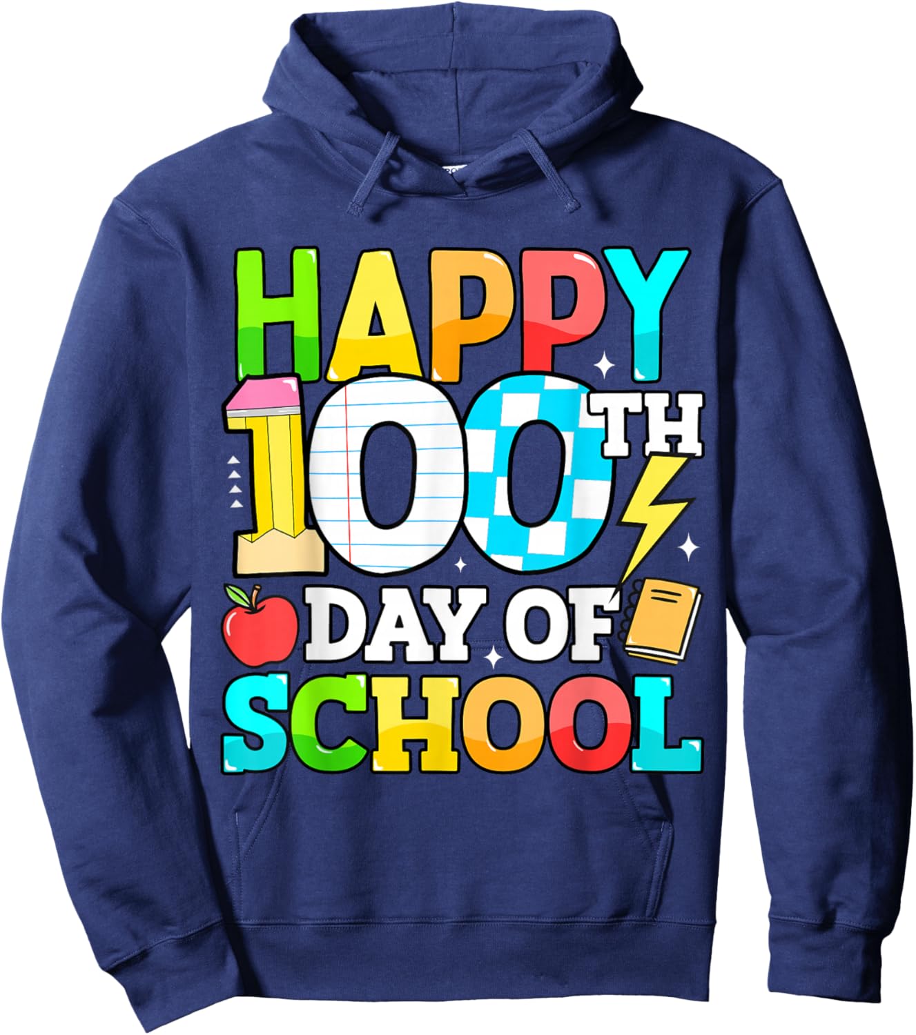 Happy 100 Days of School Teacher 100th Day of School Kids Hoodie - Hoodie | Navy