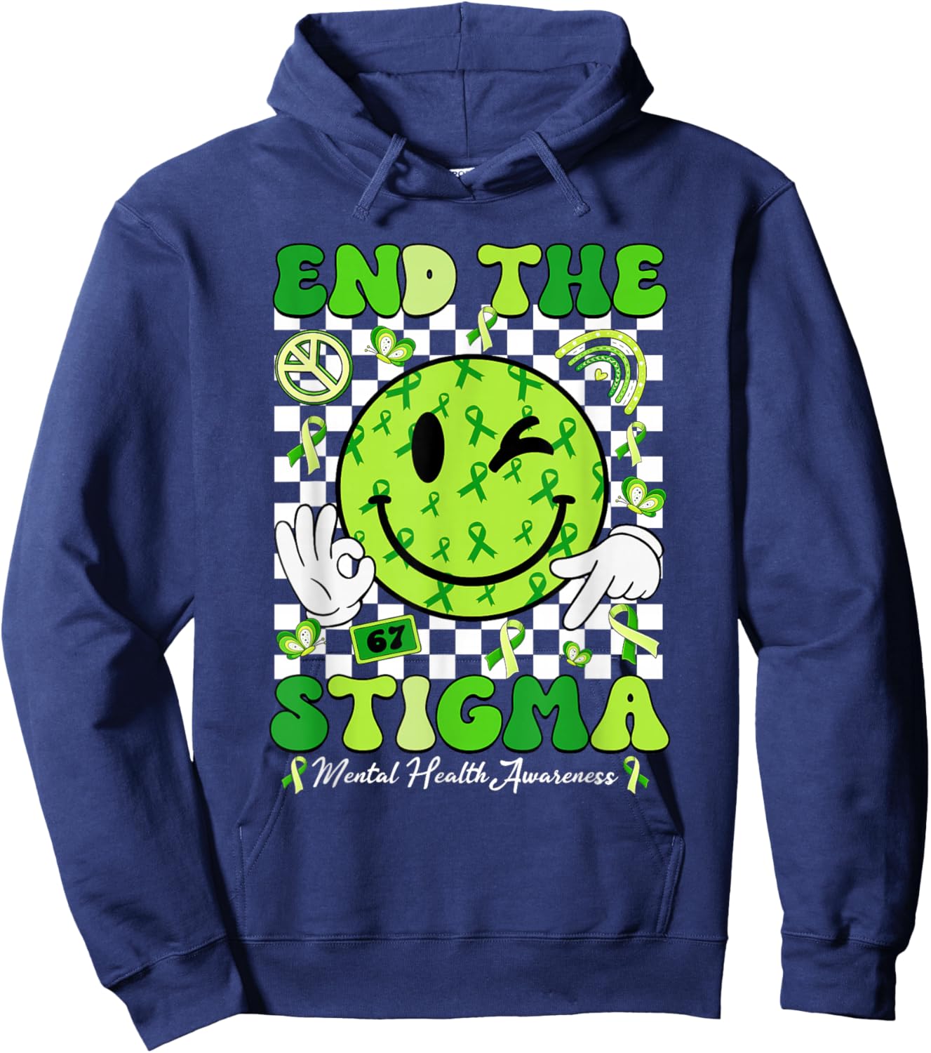 End The Stigma Mental Health Matters Awareness Brain Illness Hoodie - Hoodie | Navy