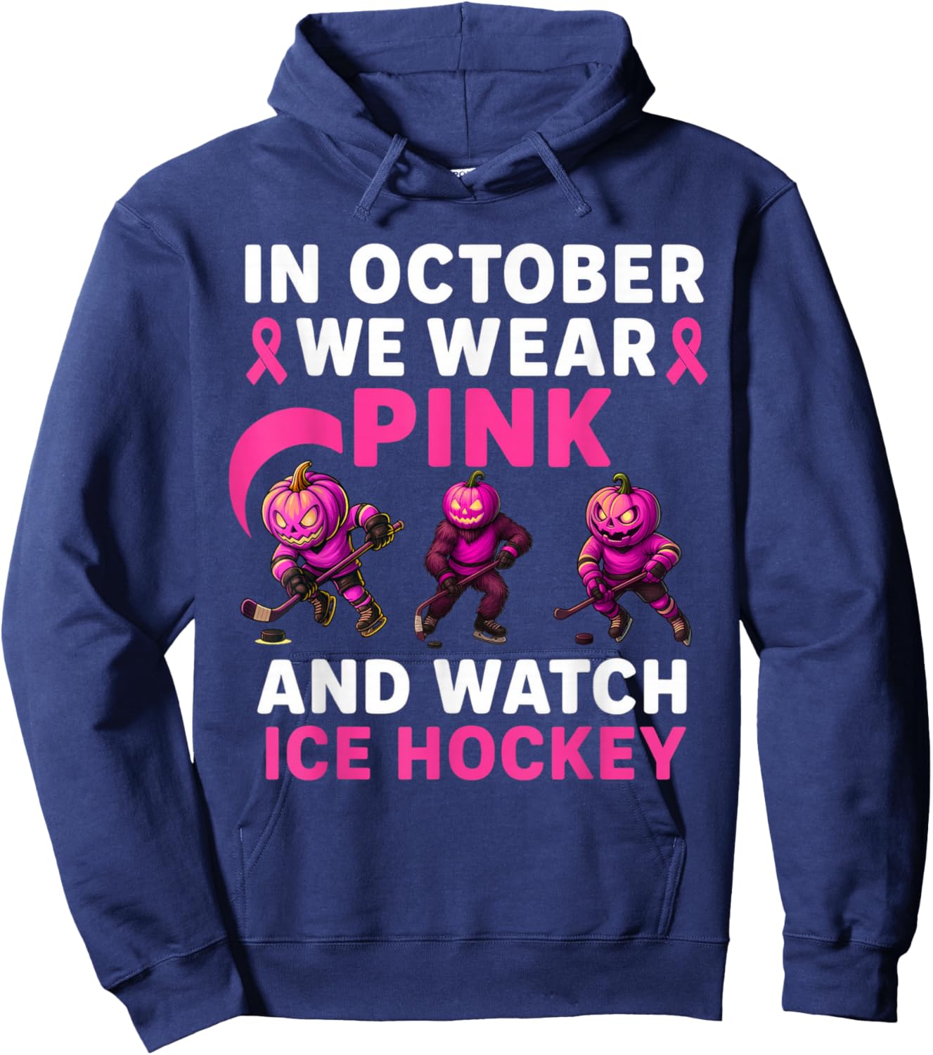 in October We Wear Pink Mythical Ice Hockey Creatures Hoodie - Hoodie | Navy