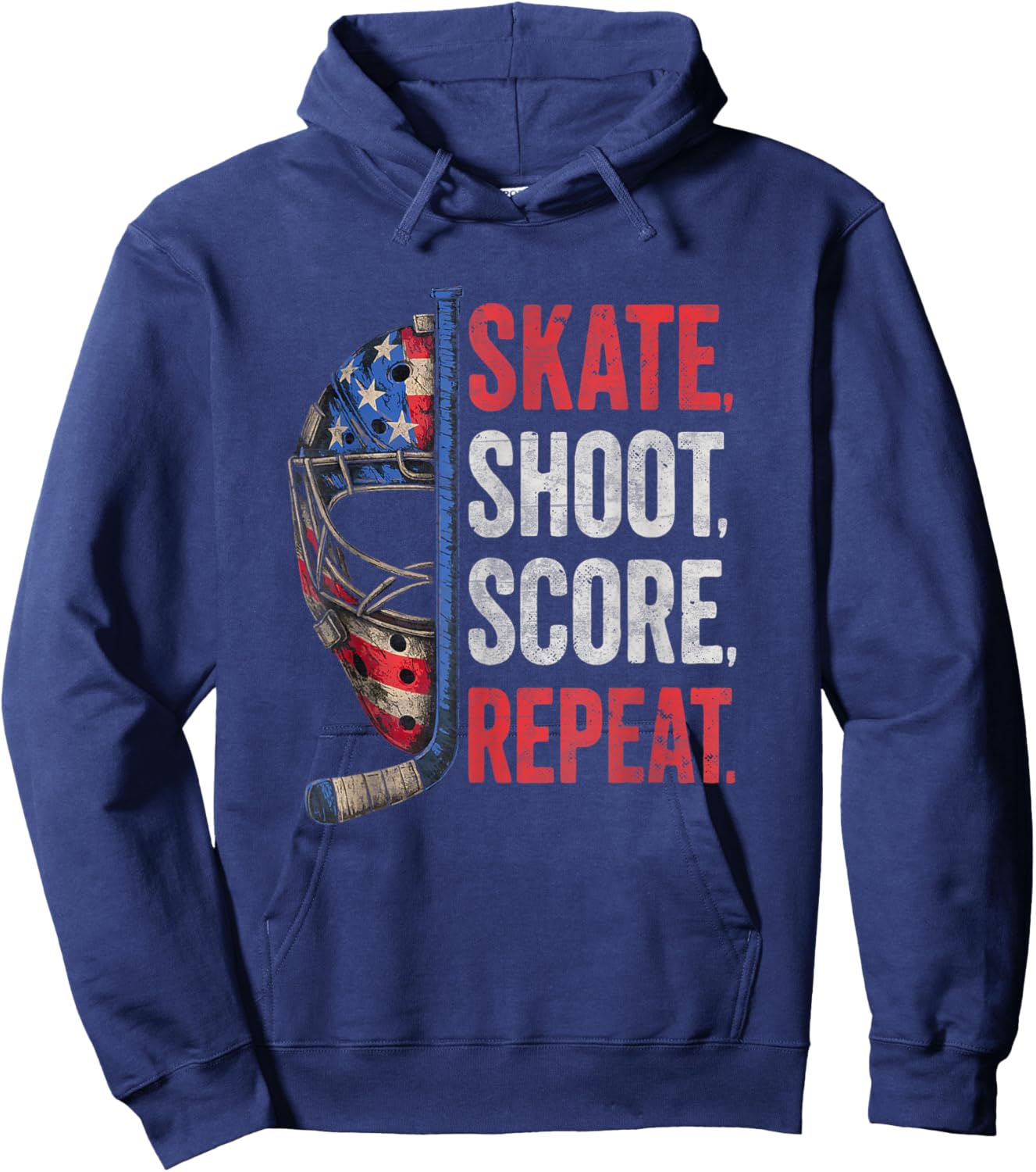 Skate Shoot Score Repeat American Hockey America USA Flag Hoodie - Hoodie | Navy