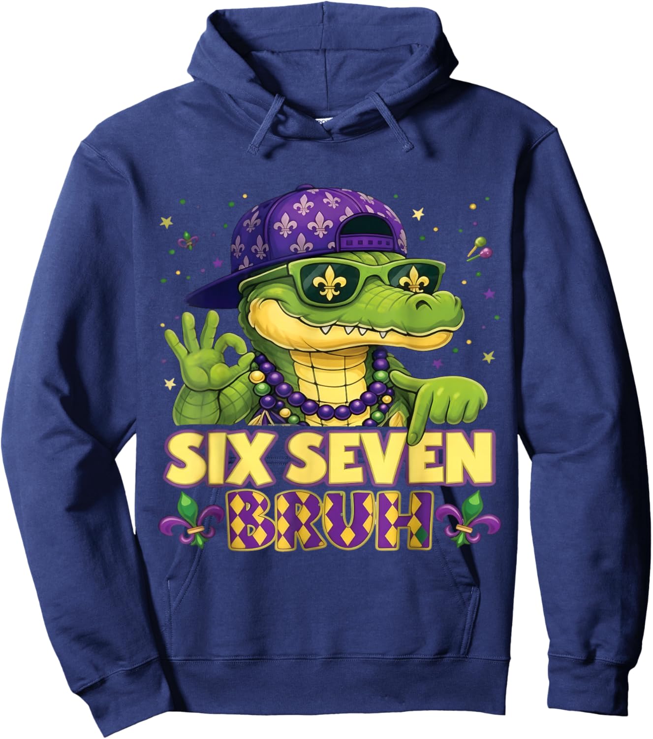 Mardi Gras Six Seven Bruh Mardigator Alligator 6 7 Meme Boys Hoodie - Hoodie | Navy