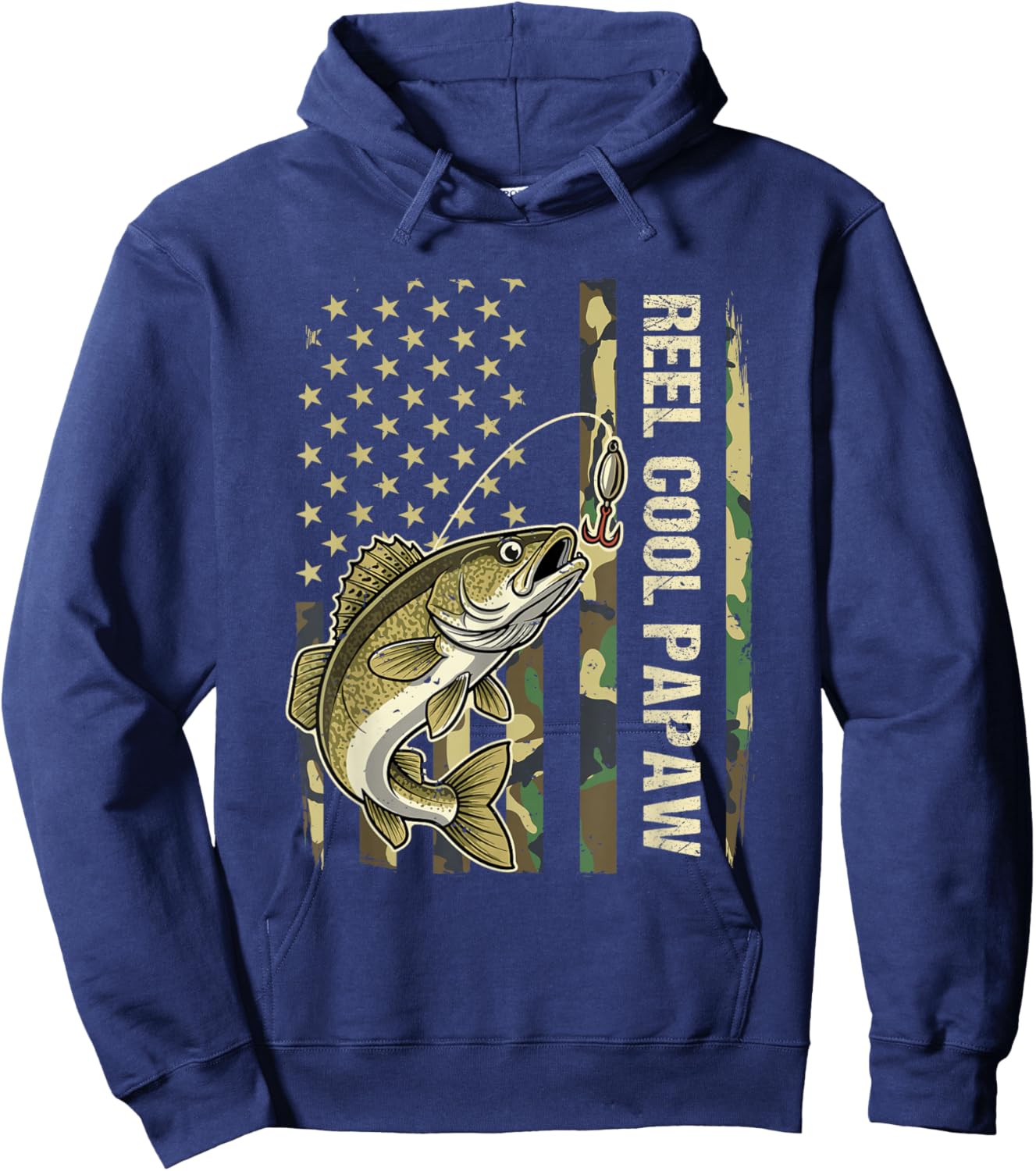 Reel Cool Papaw Walleye Fishing Camo American Flag Fisherman Hoodie - Hoodie | Navy