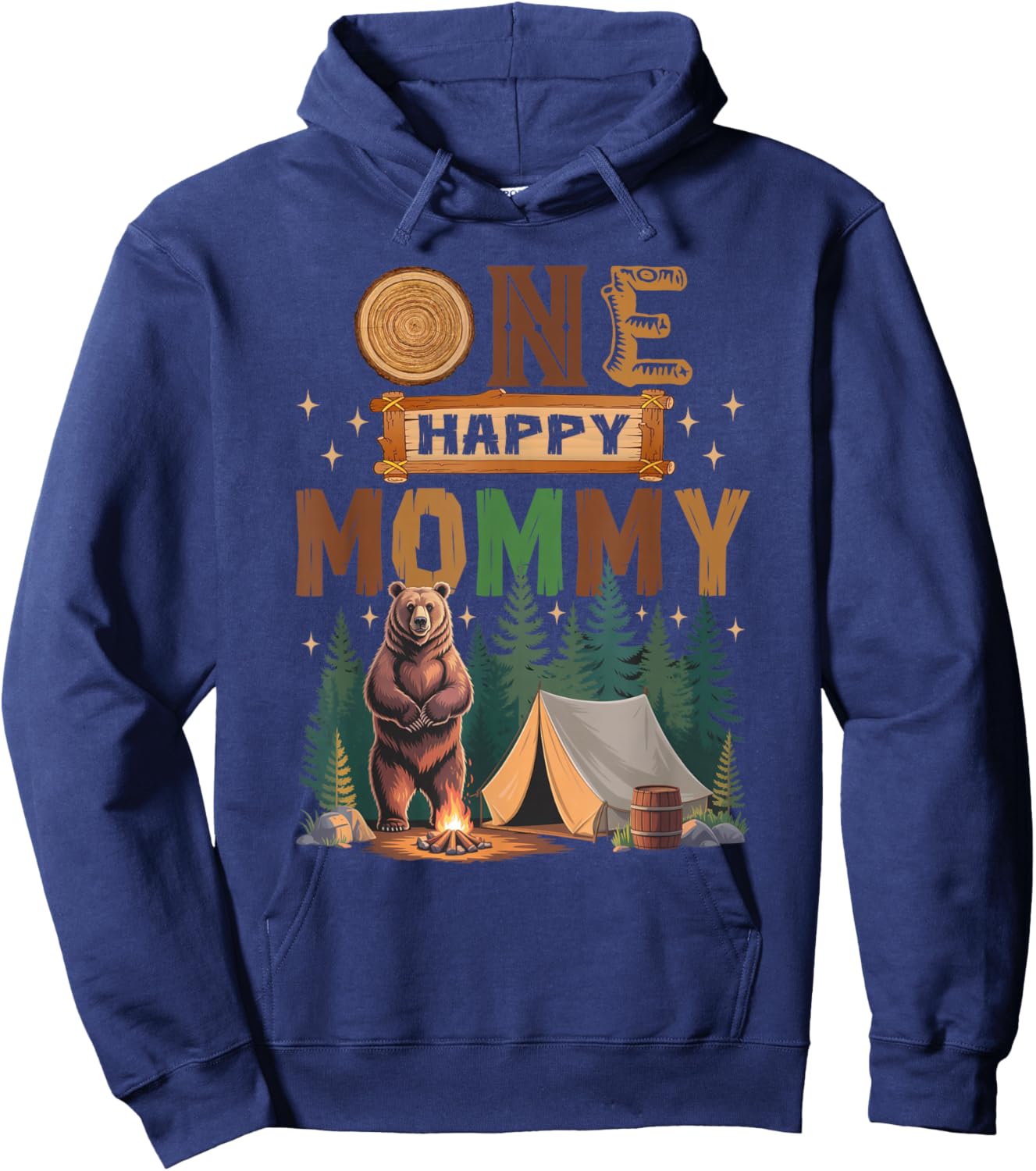 One Happy Mommy Camper 1St Birthday Camping Bear Hoodie - Hoodie | Navy