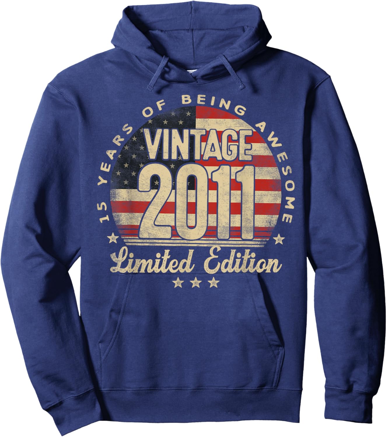 Vintage 2011 Limited Edition USA Flag 15-Year-Old Age 15 Hoodie - Hoodie | Navy