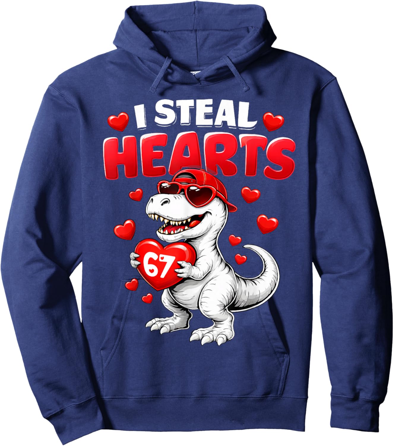 I Steal Hearts T Rex Valentine’s Day 67 Meme 6 7 Boys Kids Hoodie - Hoodie | Navy