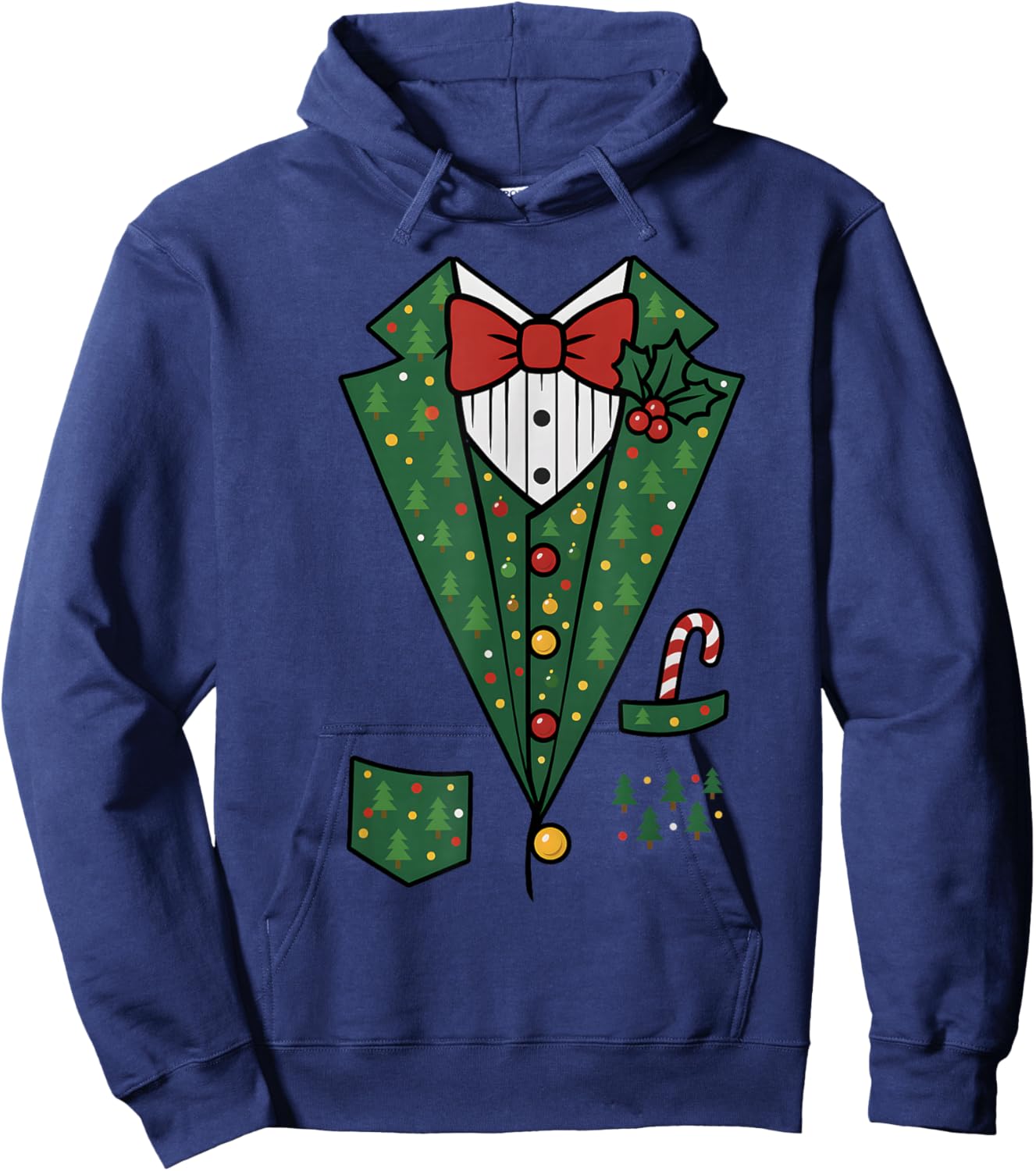 Bowtie Vest Mistletoe Candy Funny Christmas Celebrate Family Hoodie - Hoodie | Navy