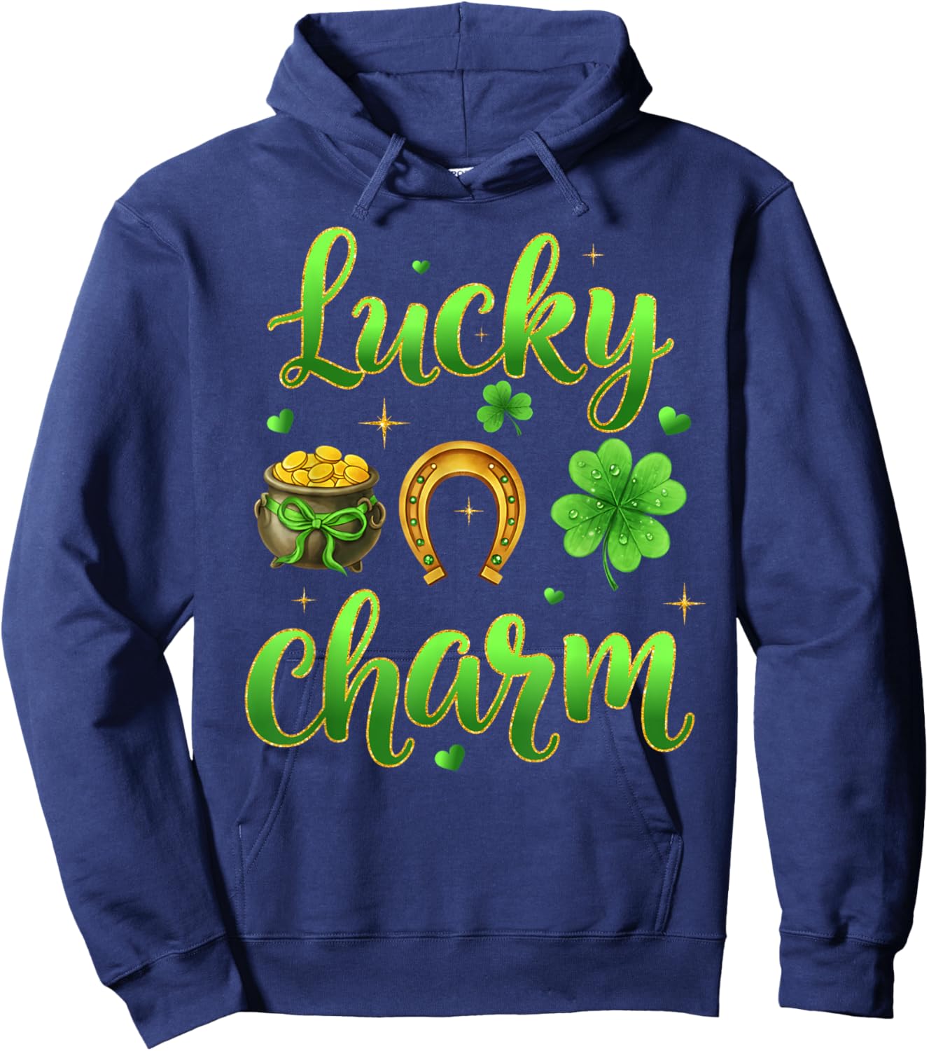 Lucky Charm Patricks Day Pot of Gold Irish Shamrock Rainbow Hoodie - Hoodie | Navy