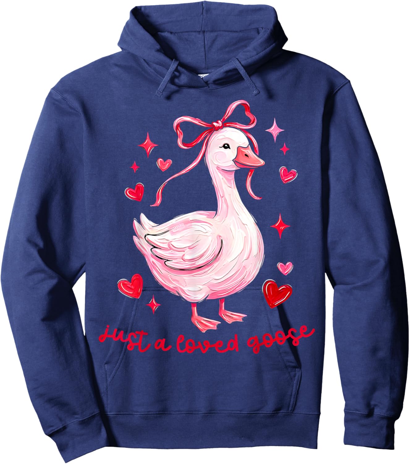 Just A Loved Goose Funny Valentine Coquette Bow Love Heart Hoodie - Hoodie | Navy