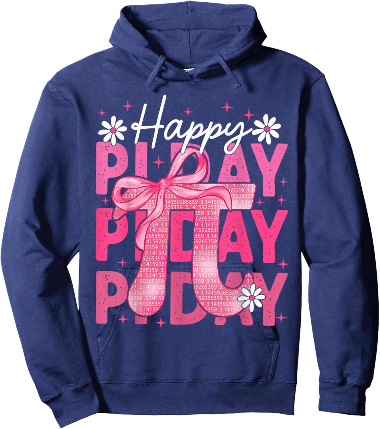 Happy Pi Day Coquette Bow Pink Pi Symbol Girl Kid Teacher Hoodie - Hoodie | Navy