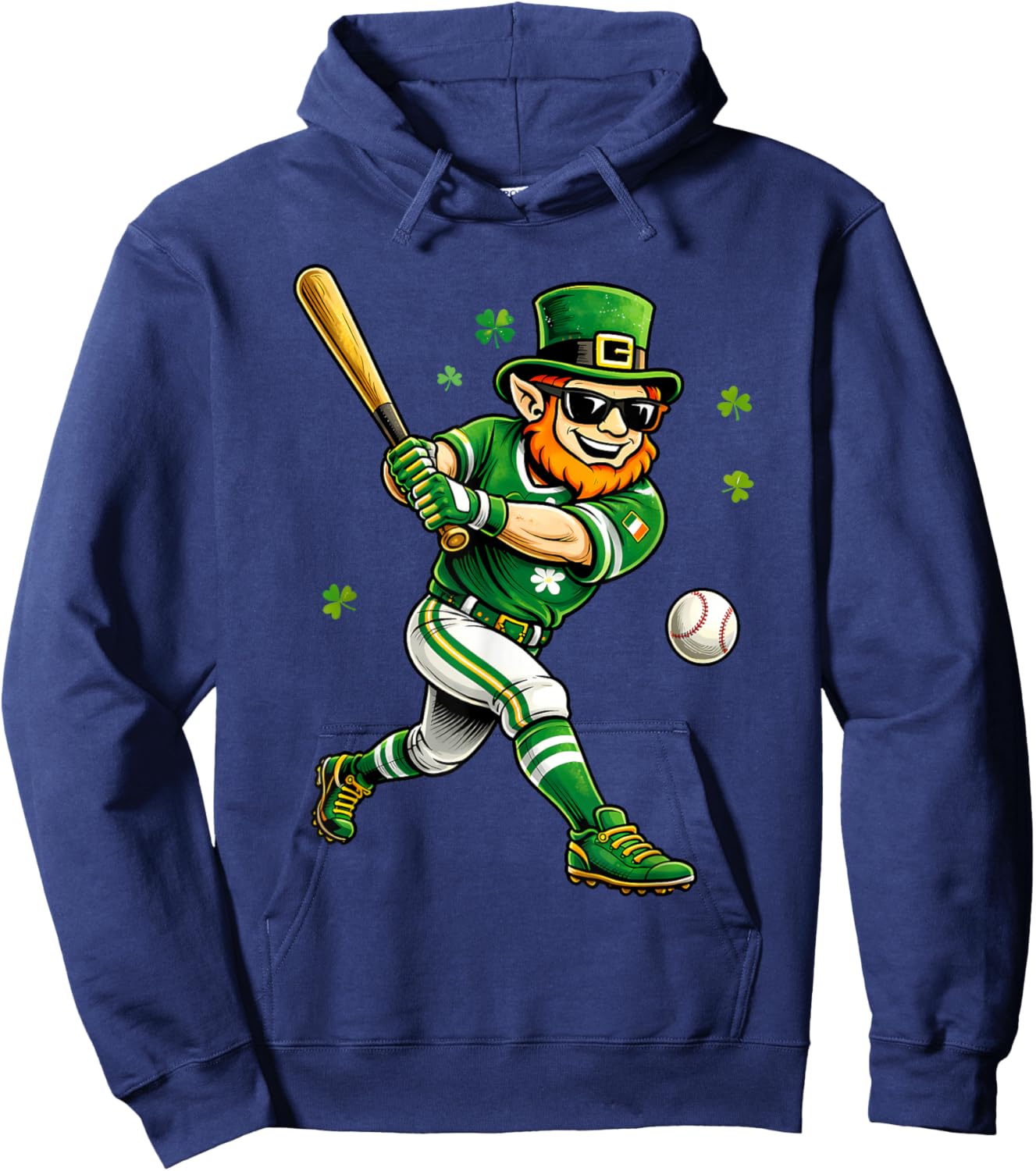 Leprechaun Play Baseball Funny St Patrick's Day Men Kid Boys Hoodie - Hoodie | Navy