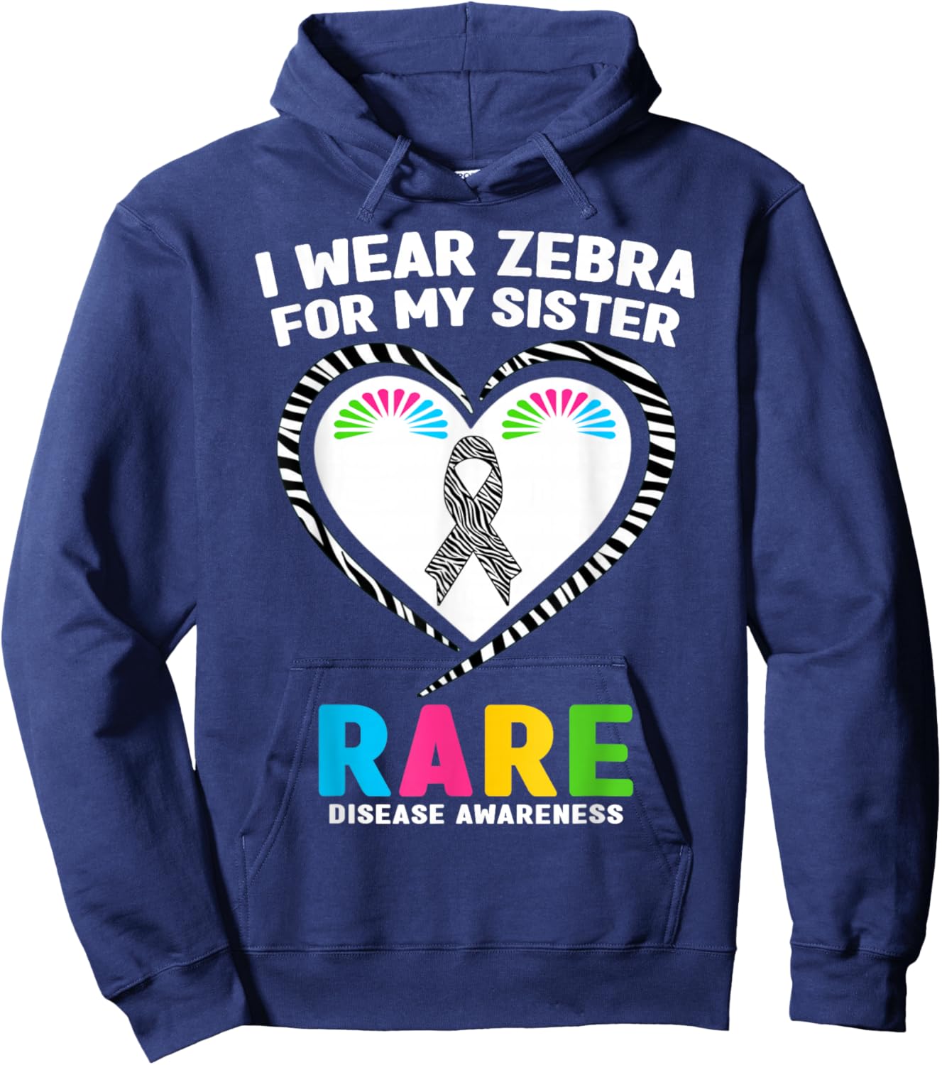 Rare Disease Day 2026 Shirt - I Wear Zebra for My Sister Hoodie - Hoodie | Navy
