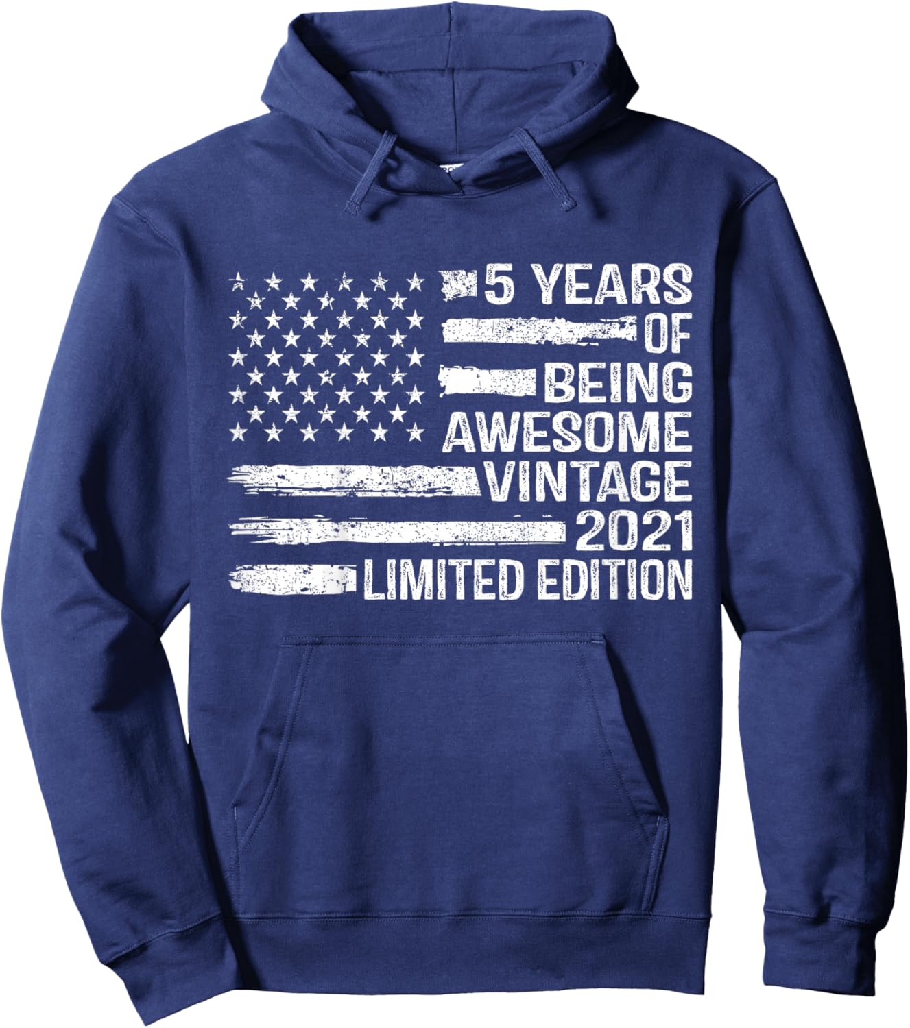 Kids 5 Years Old Birthday Vintage American Flag 5th Birthday Hoodie - Hoodie | Navy