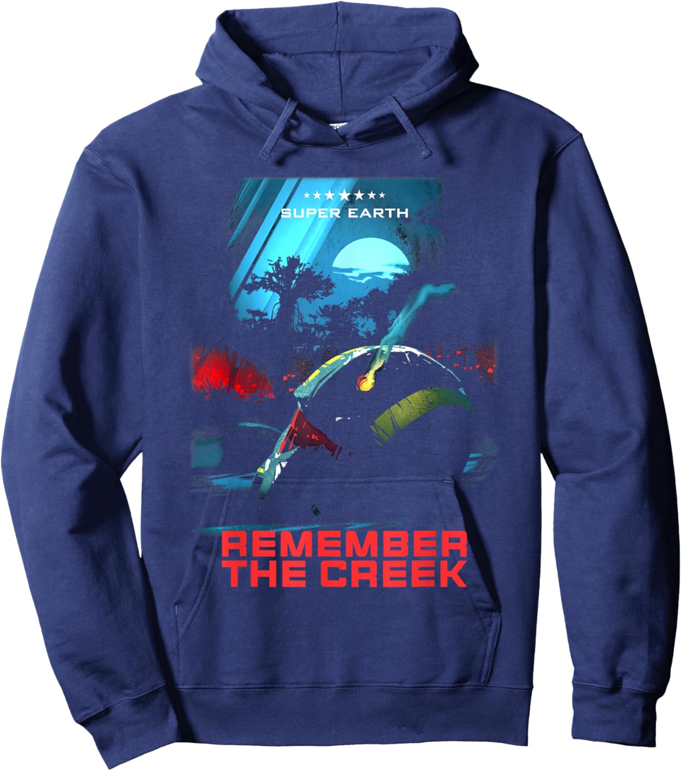 Helldivers 2 Remember The Creek Super Earth Video Game Hoodie - Hoodie | Navy