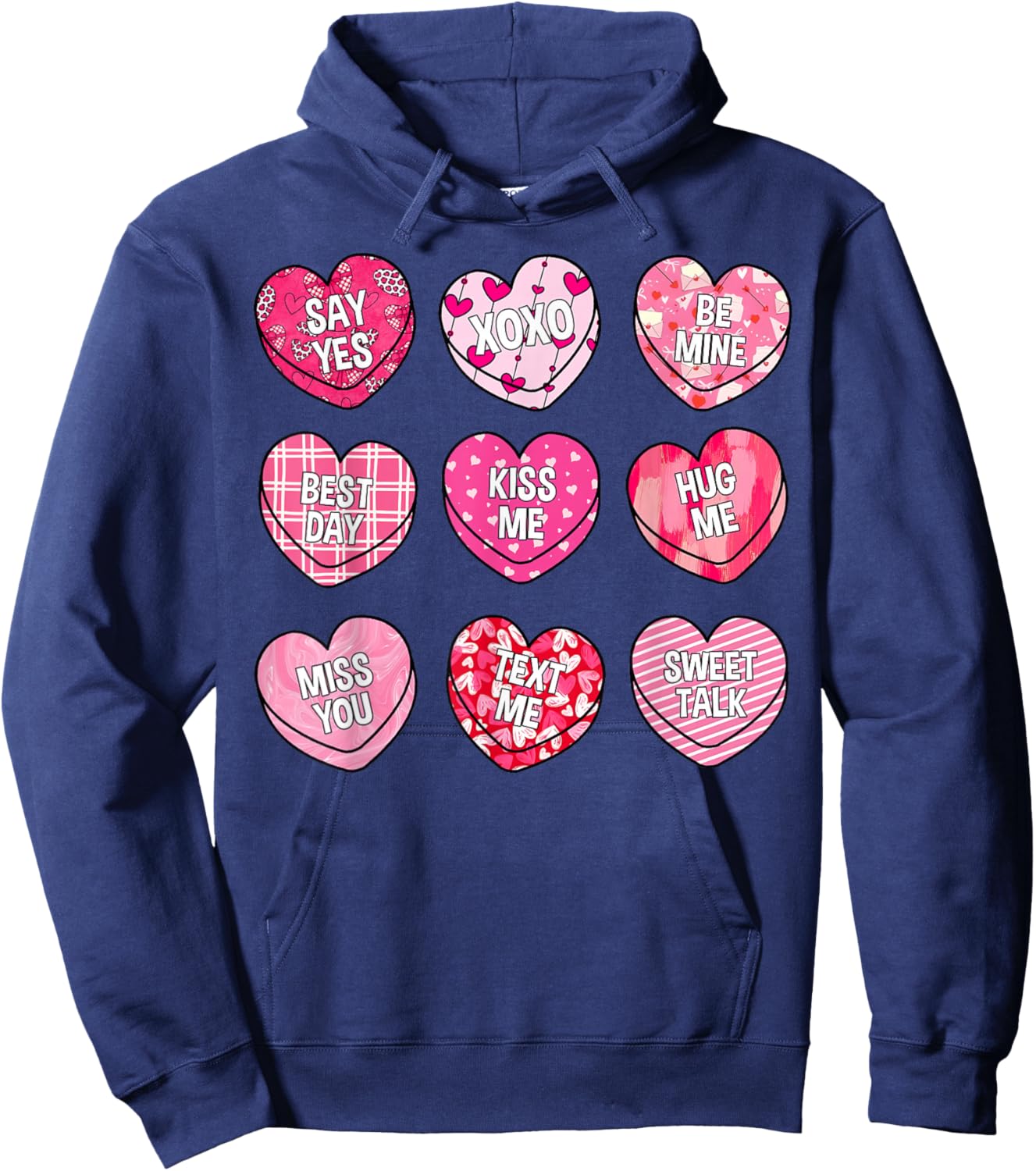 Valentine Kiss Me Hug Me Candy Sweethearts Girl Kid Women Hoodie - Hoodie | Navy
