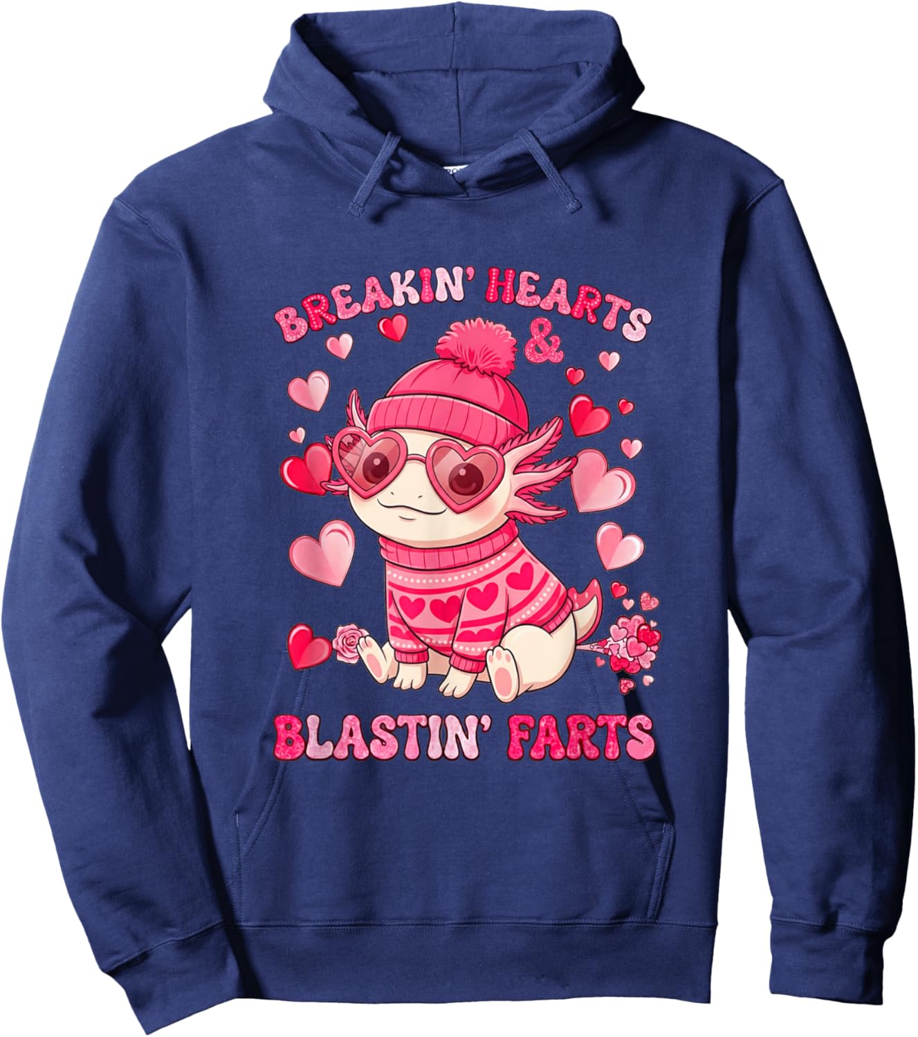Funny Axolotl Breaking Hearts Blasting Farts Valentines Day Hoodie - Hoodie | Navy