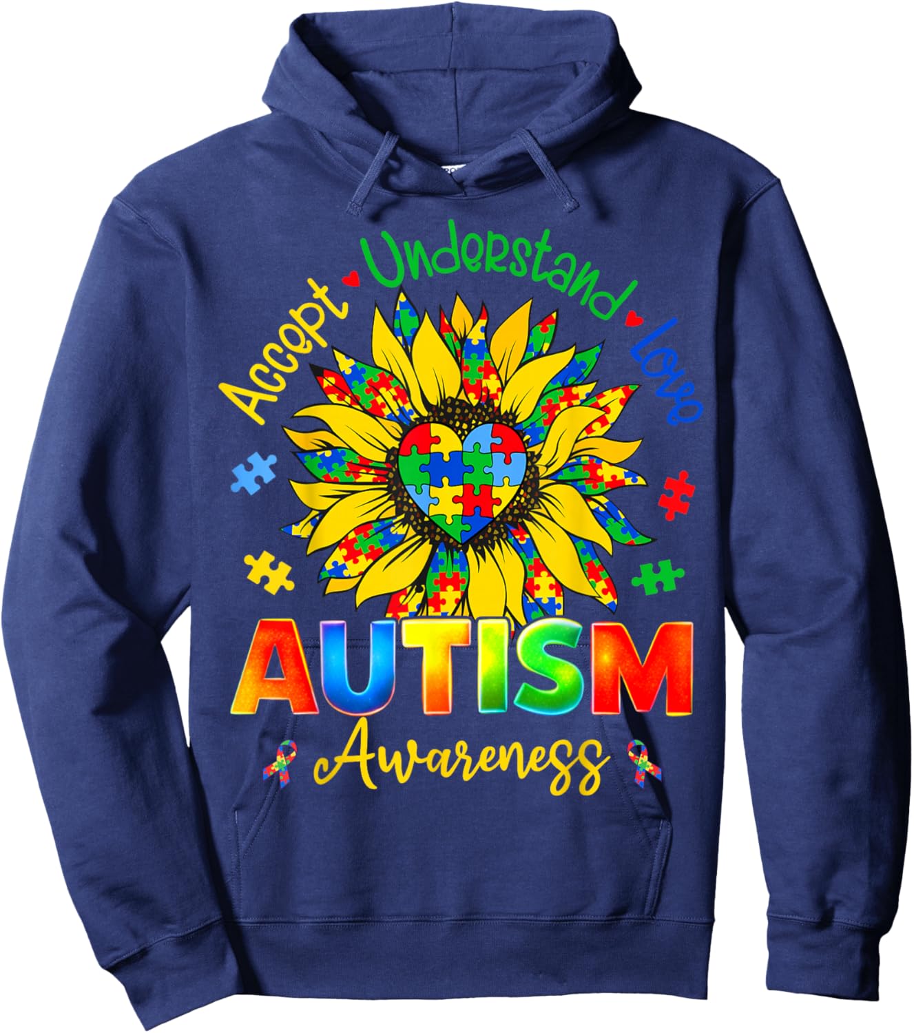 Autism Awareness Sunflower Men Women Kids Autism Sunflower Hoodie - Hoodie | Navy