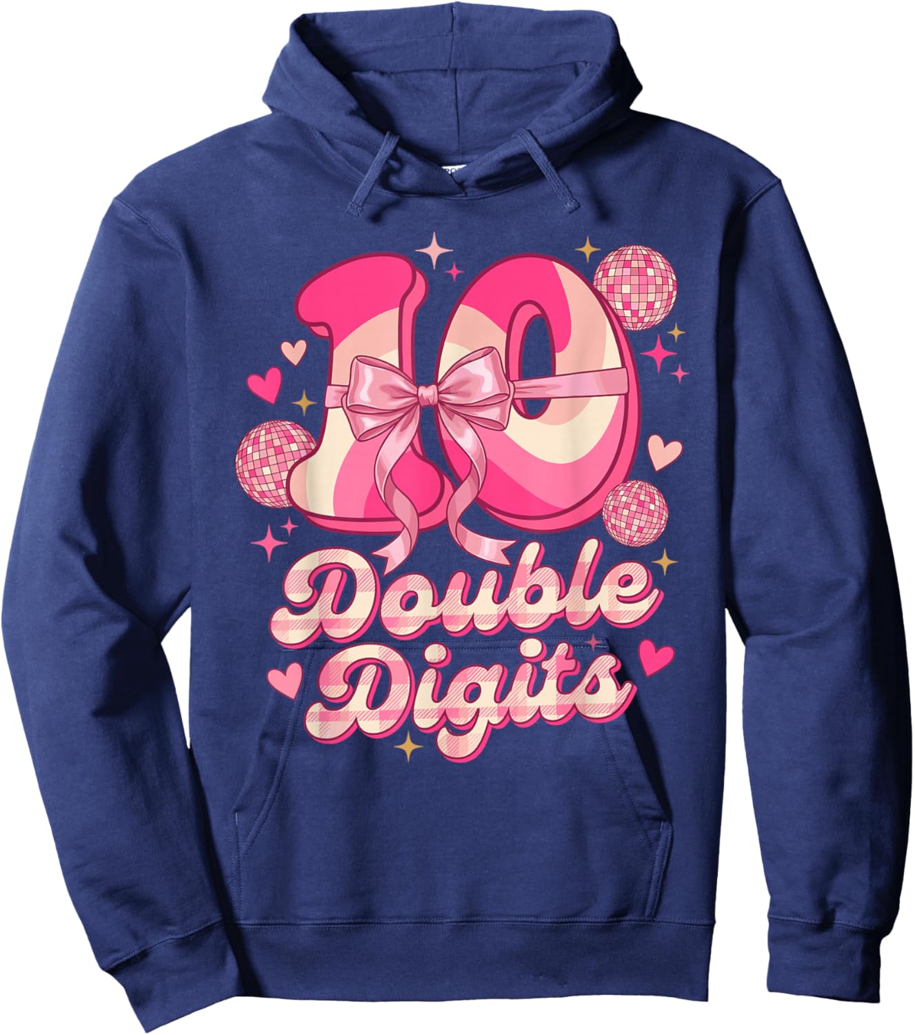 Double Digits Birthday Girl 10th Birthday Coquette Bow Hoodie - Hoodie | Navy