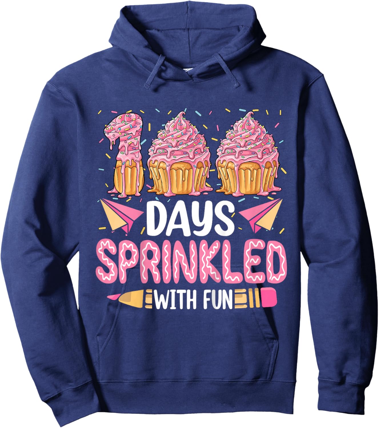 100 Days Sprinkled with Fun Cupcake 100th Day of School Girl Hoodie - Hoodie | Navy