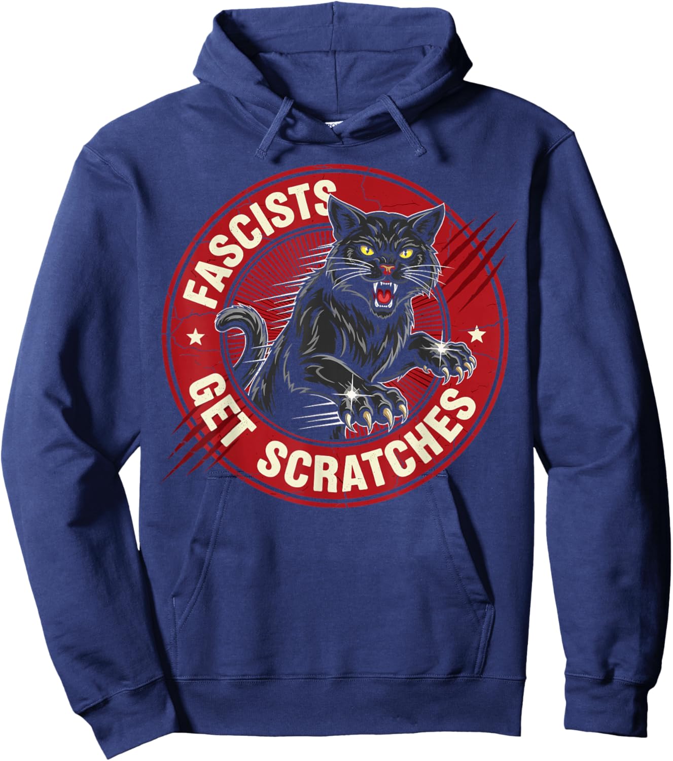 Vintage Black Cats Against Fascists Get Scratches Hoodie - Hoodie | Navy