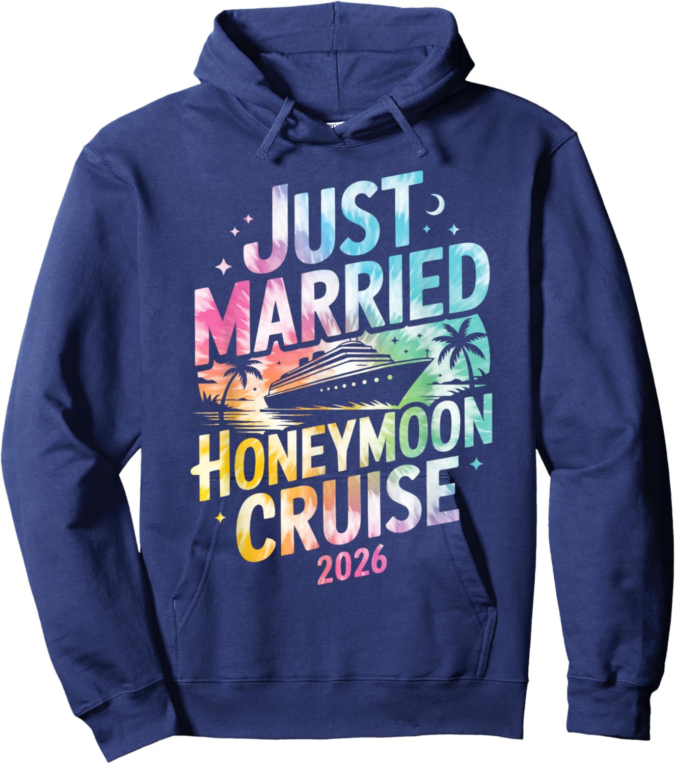 Just Married Honeymoon Cruise 2026 Trip Retro Tie Dye Hoodie - Hoodie | Navy