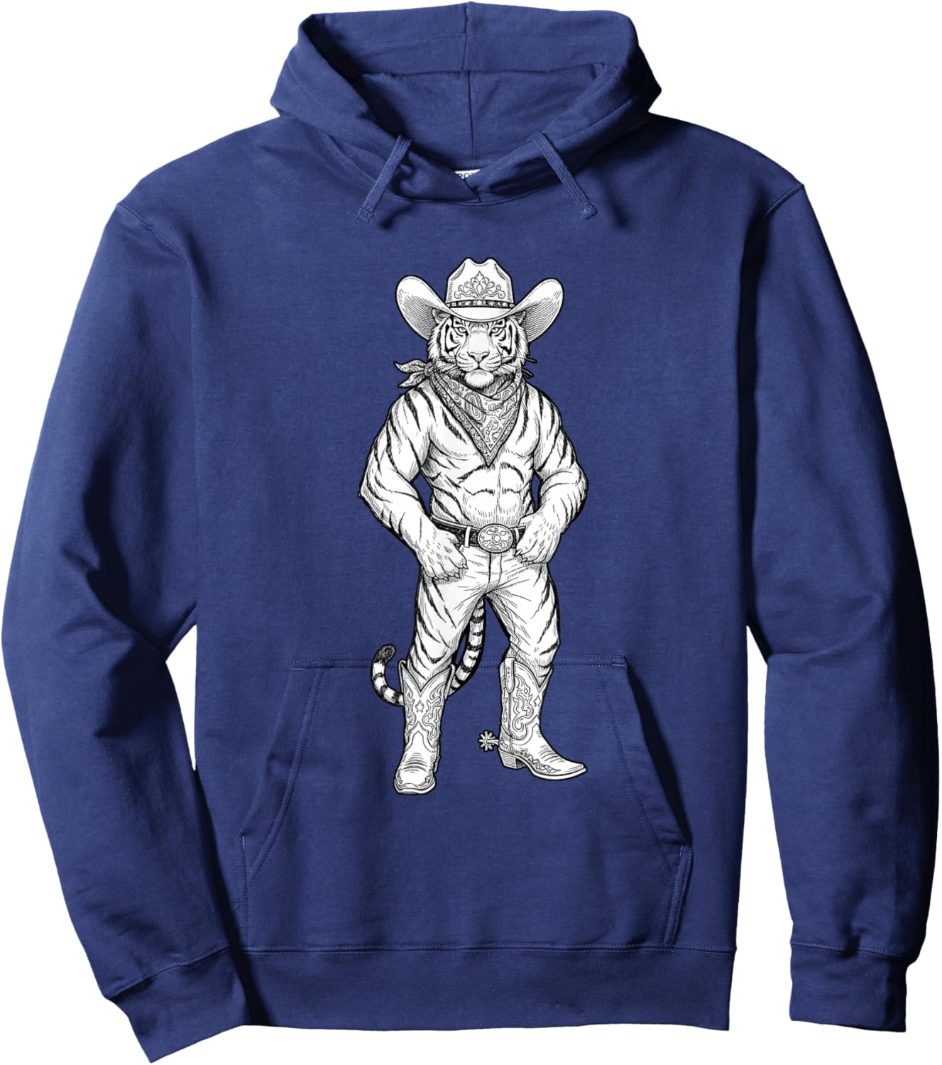 Howdy Tiger Cowboy Western Country Vintage Sketch Art Hoodie - Hoodie | Navy
