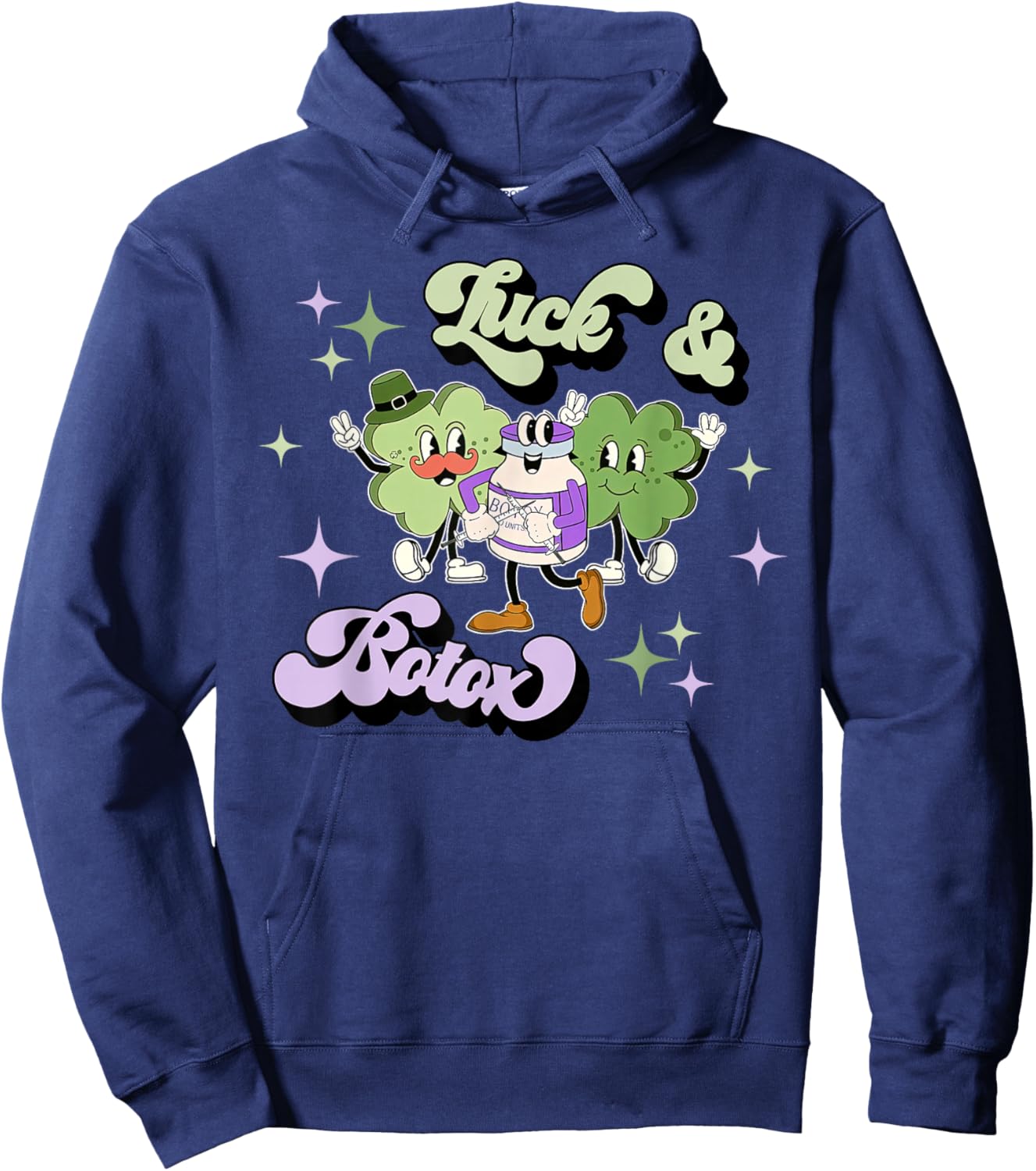Luck and Botox Funny Shamrock Nurse Injector St Patricks Day Hoodie - Hoodie | Navy