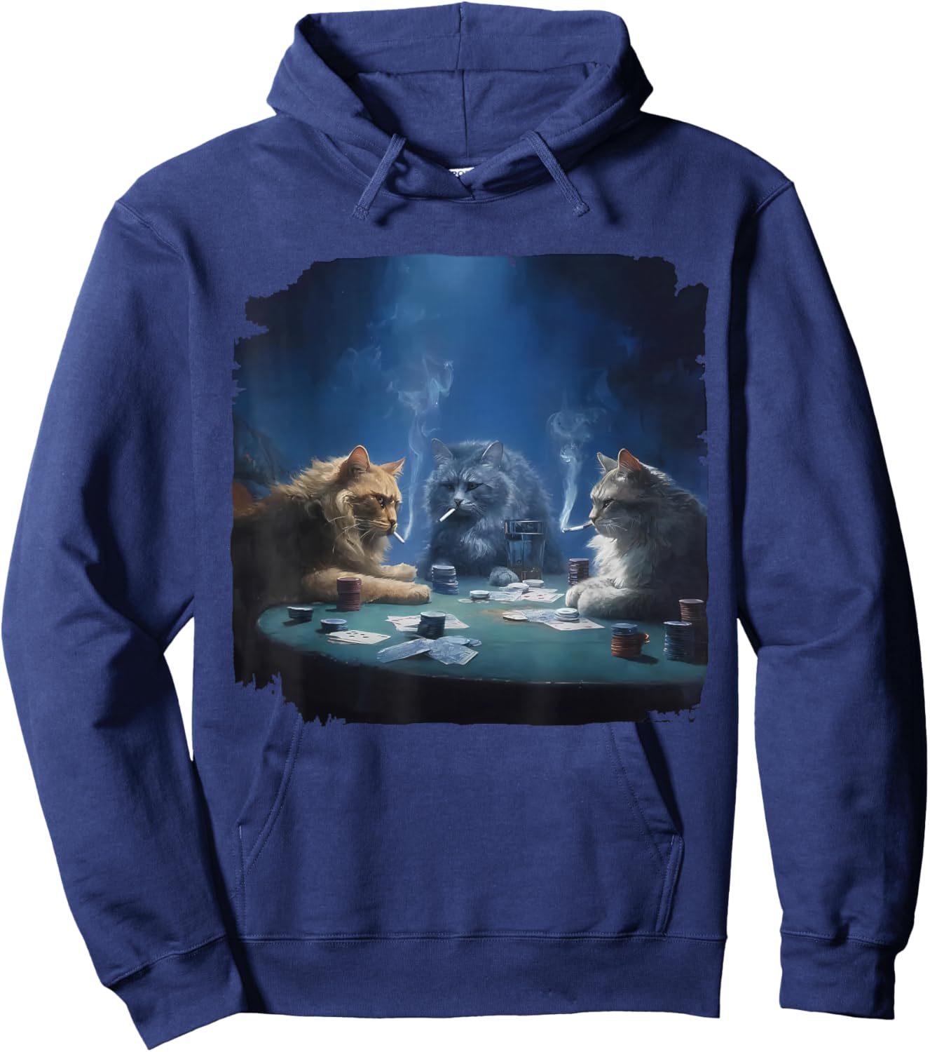 Funny Cats Smoking Playing Poker Gambling Pot Cards Meme Hoodie - Hoodie | Navy