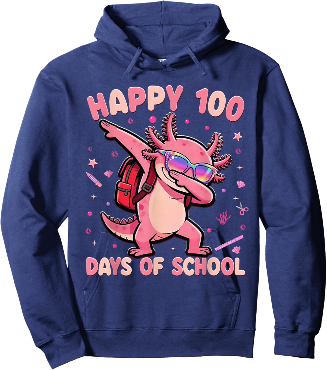 Happy 100 Days is Axolotl Lover 100th Day of School Hoodie - Hoodie | Navy