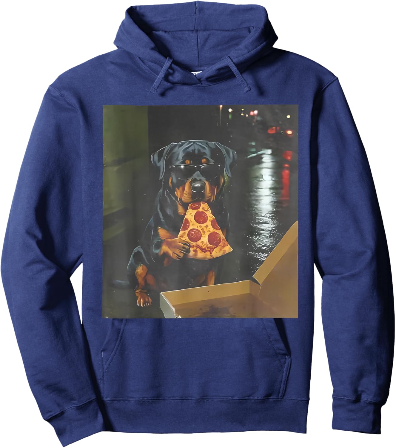 Dog Eating Pizza Funny Rottweiler Meme Hoodie - Hoodie | Navy