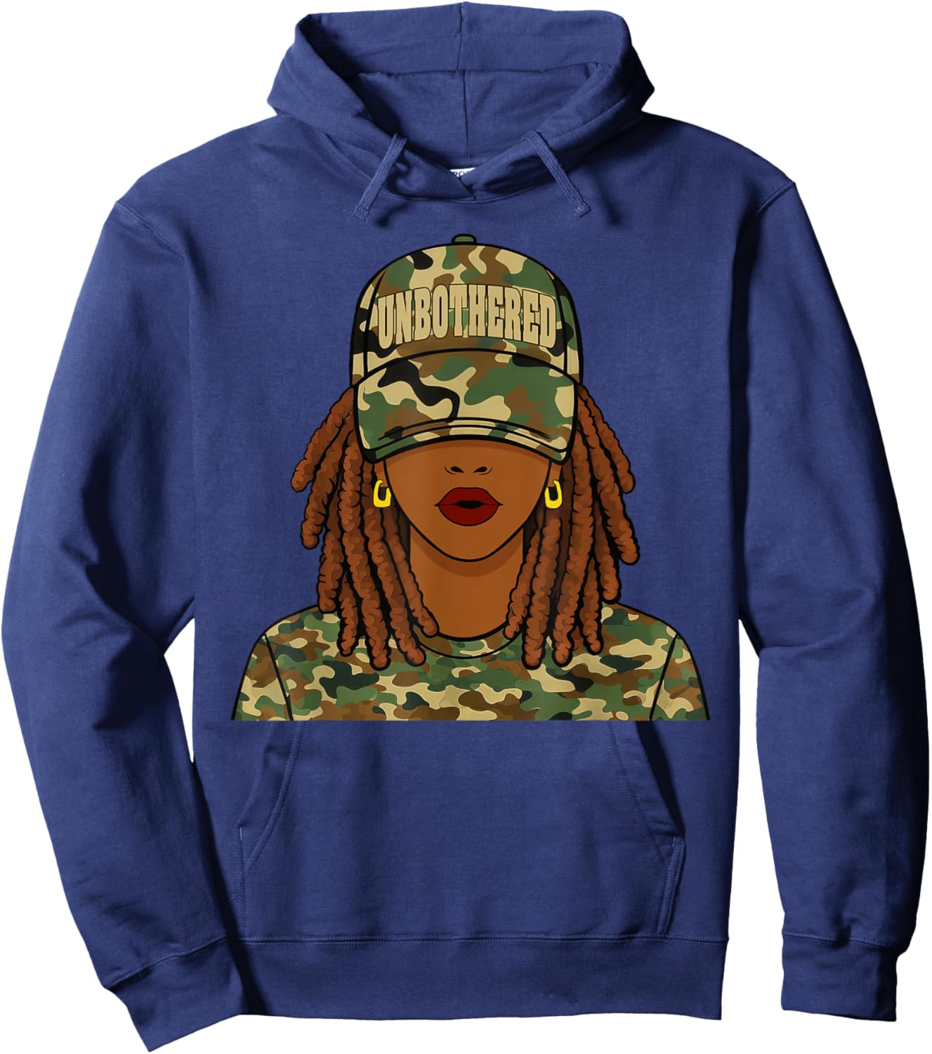 Unbothered Loc'd Girl Woman Camo Cap Black Women Hoodie - Hoodie | Navy