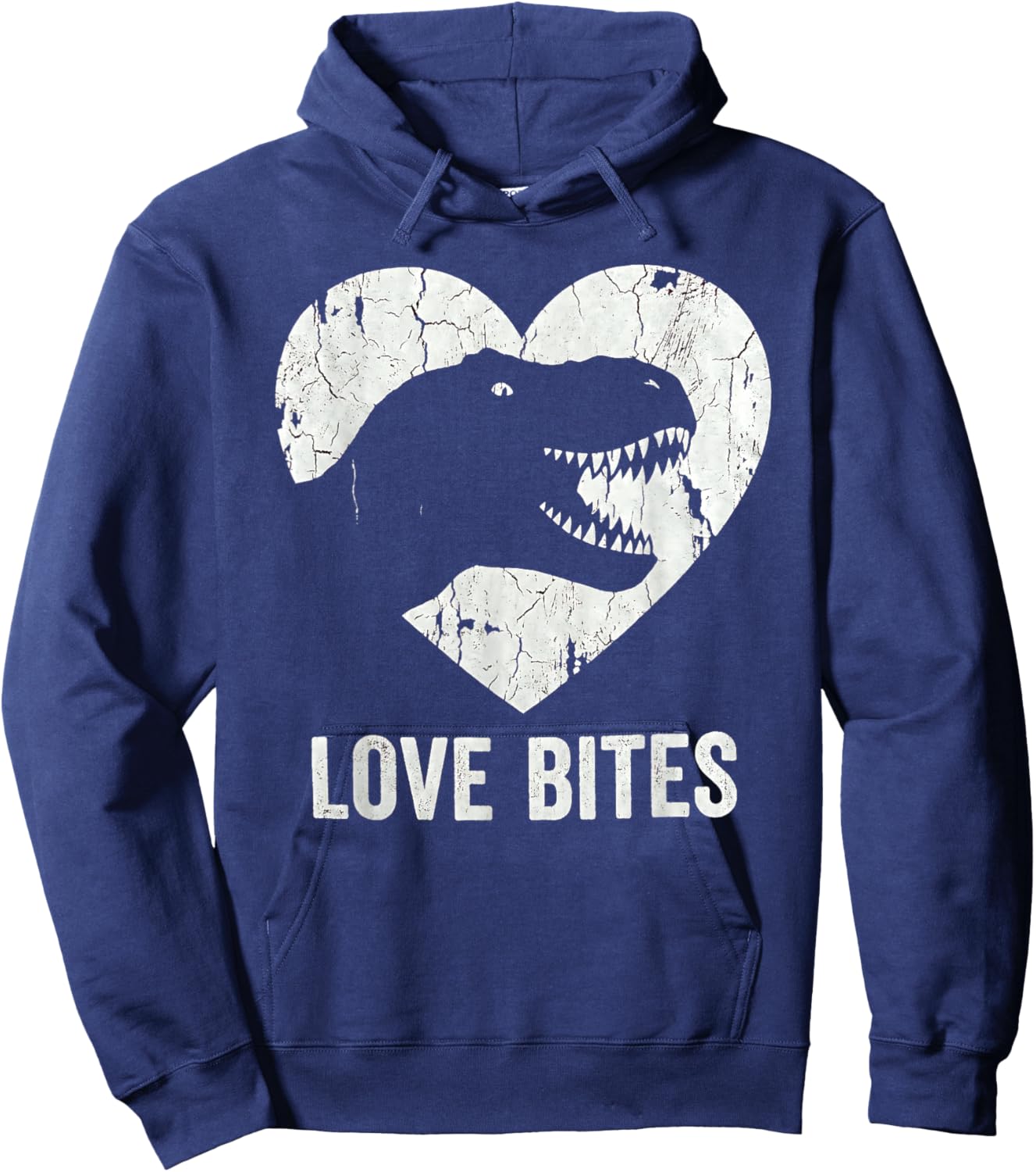Love Bites T-Rex Dinosaur Funny Retro Grunge Paleontology Hoodie - Hoodie | Navy