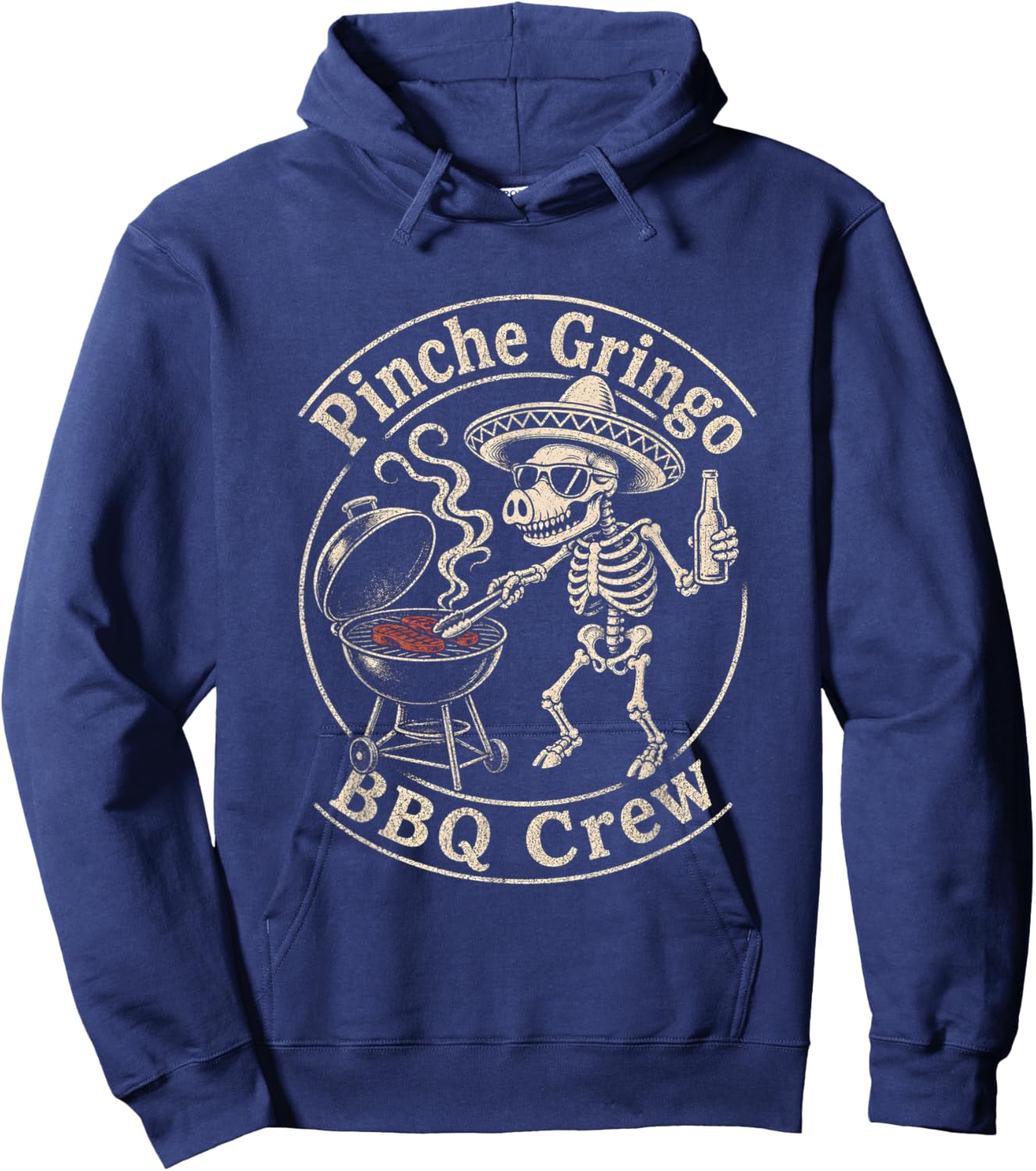 Pinche Gringo BBQ Crew Funny Skeleton Fish Beer Grilling Hoodie - Hoodie | Navy