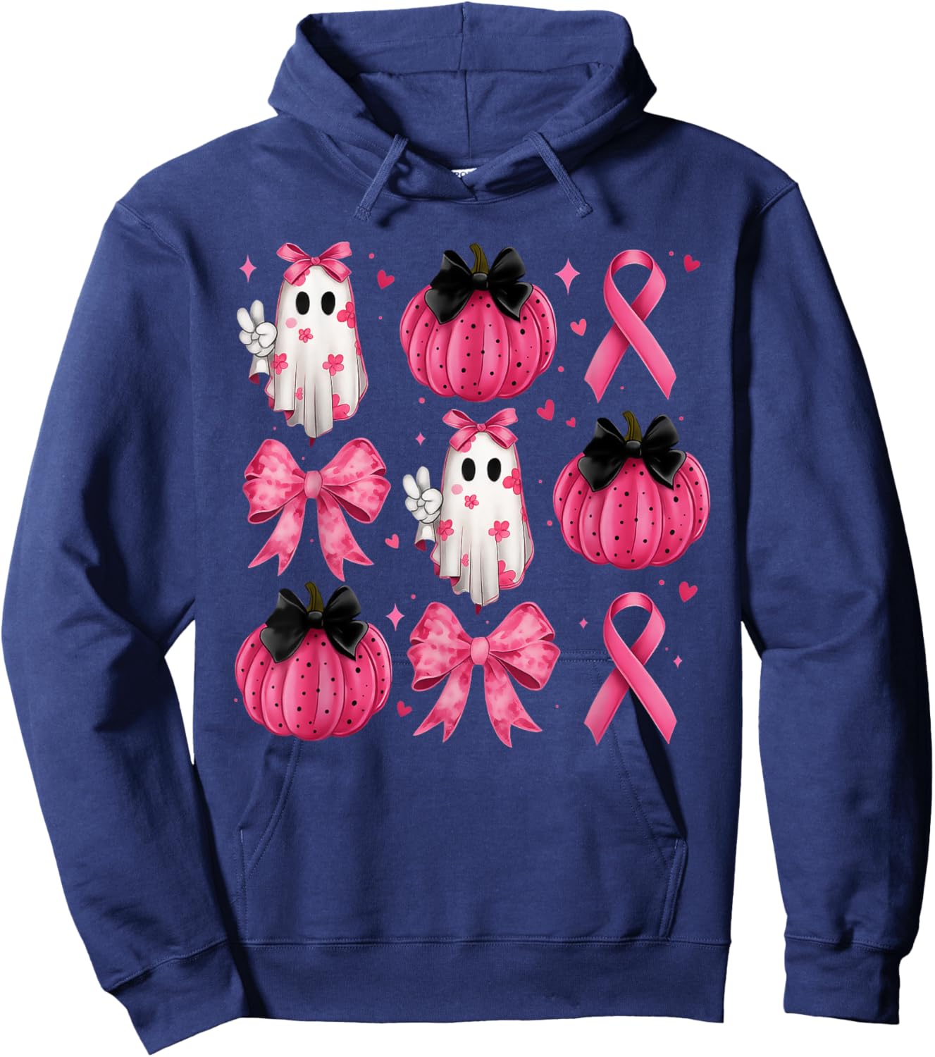Breast Cancer Awareness Pink Pumpkin Ghost Women Men Kids Hoodie - Hoodie | Navy
