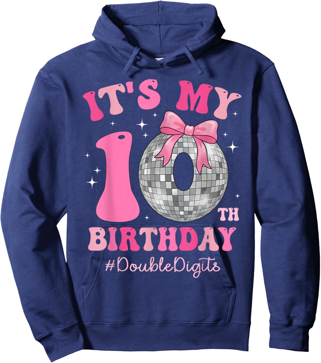 It's My 10th Birthday Girl Double Digits Bow Disco Ball Hoodie - Hoodie | Navy