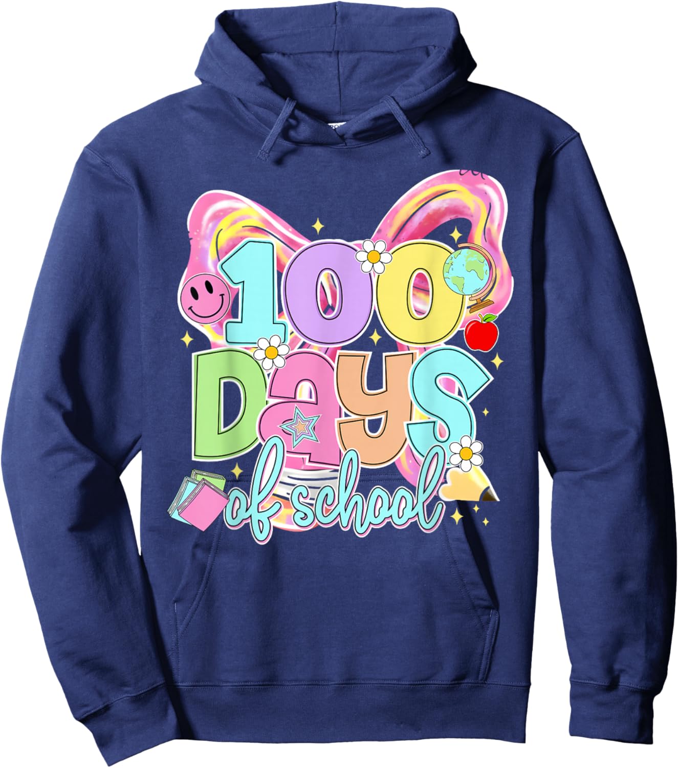 100th Day of School Coquette Bow 100 Days Teacher Girl Women Hoodie - Hoodie | Navy