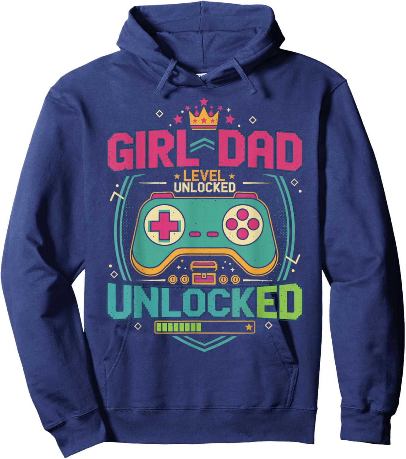 Girl Dad Level: Unlocked New Baby Girl Announcement Hoodie - Hoodie | Navy