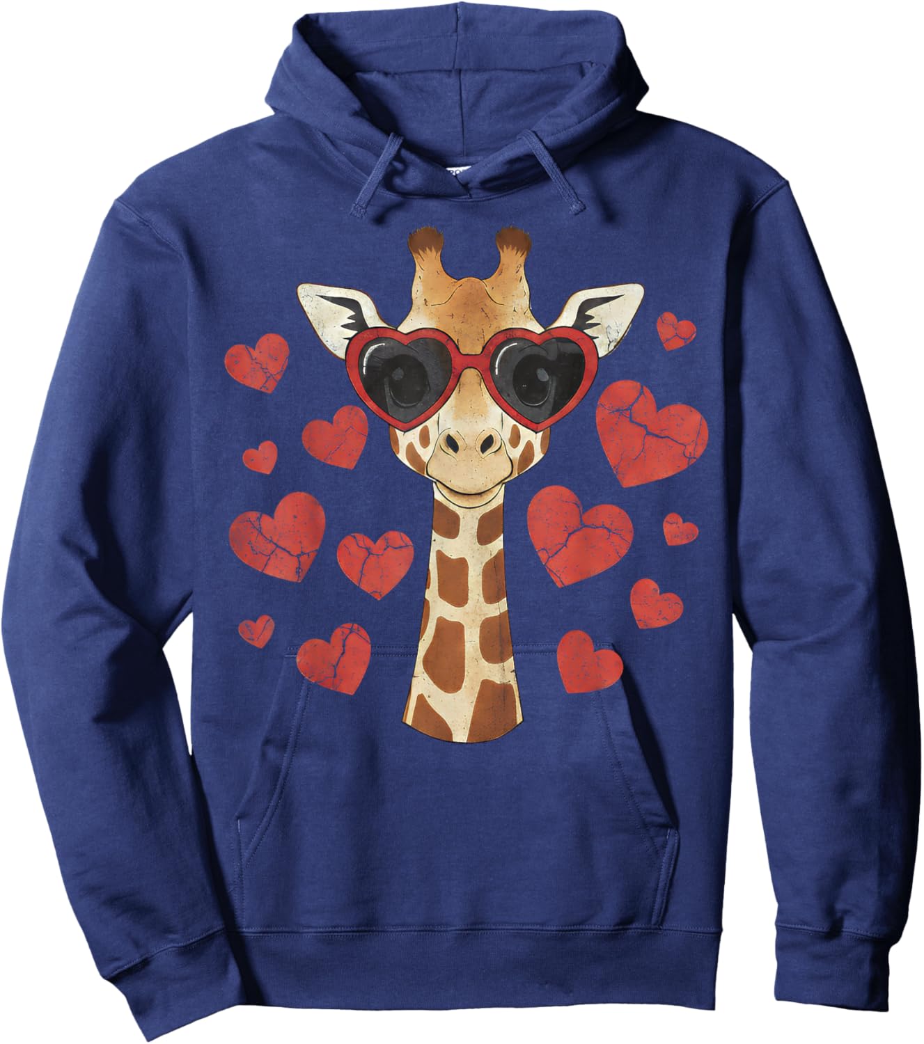 Giraffe Heart Glasses Cute Valentines Day Animal Lover Hoodie - Hoodie | Navy