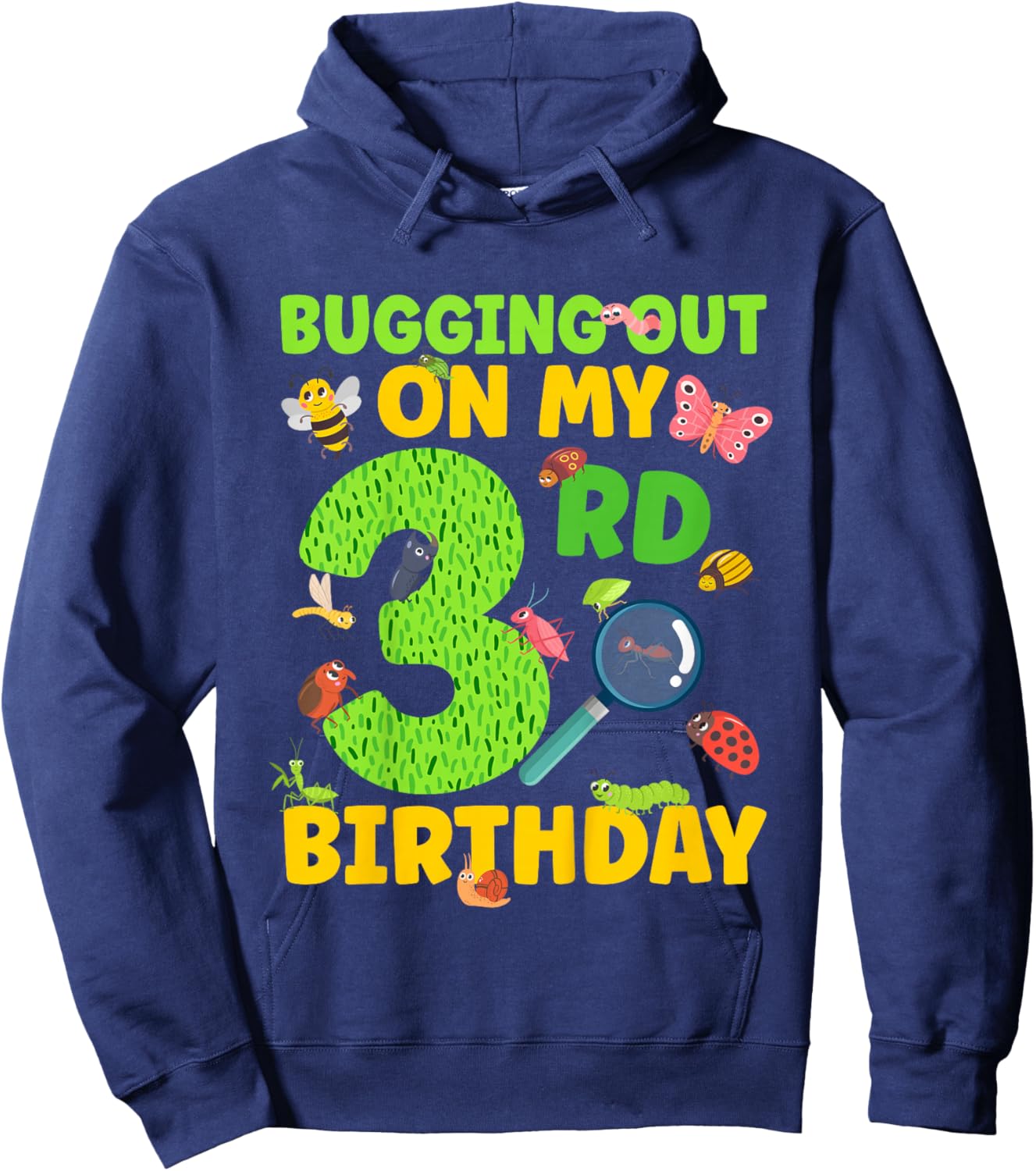 3rd Bug Birthday Party 3 Year Old Bugs Birthday Hoodie - Hoodie | Navy