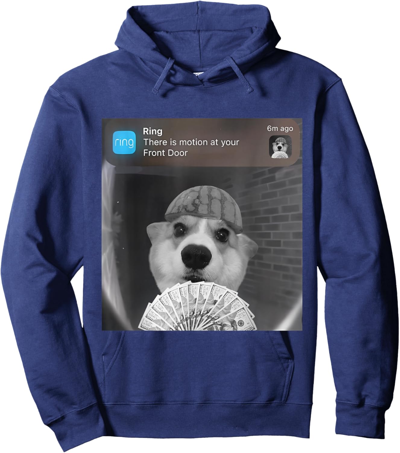 Ring There is Motion at Your Front Door Funny Meme Cute Dog Hoodie - Hoodie | Navy