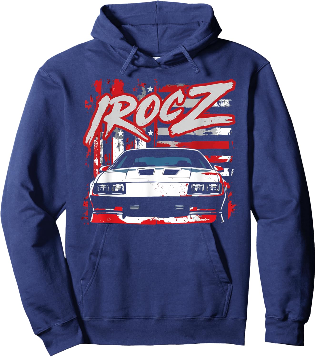 American Classic 1985 IROC Z Front Profile Shot USA Flag Hoodie - Hoodie | Navy